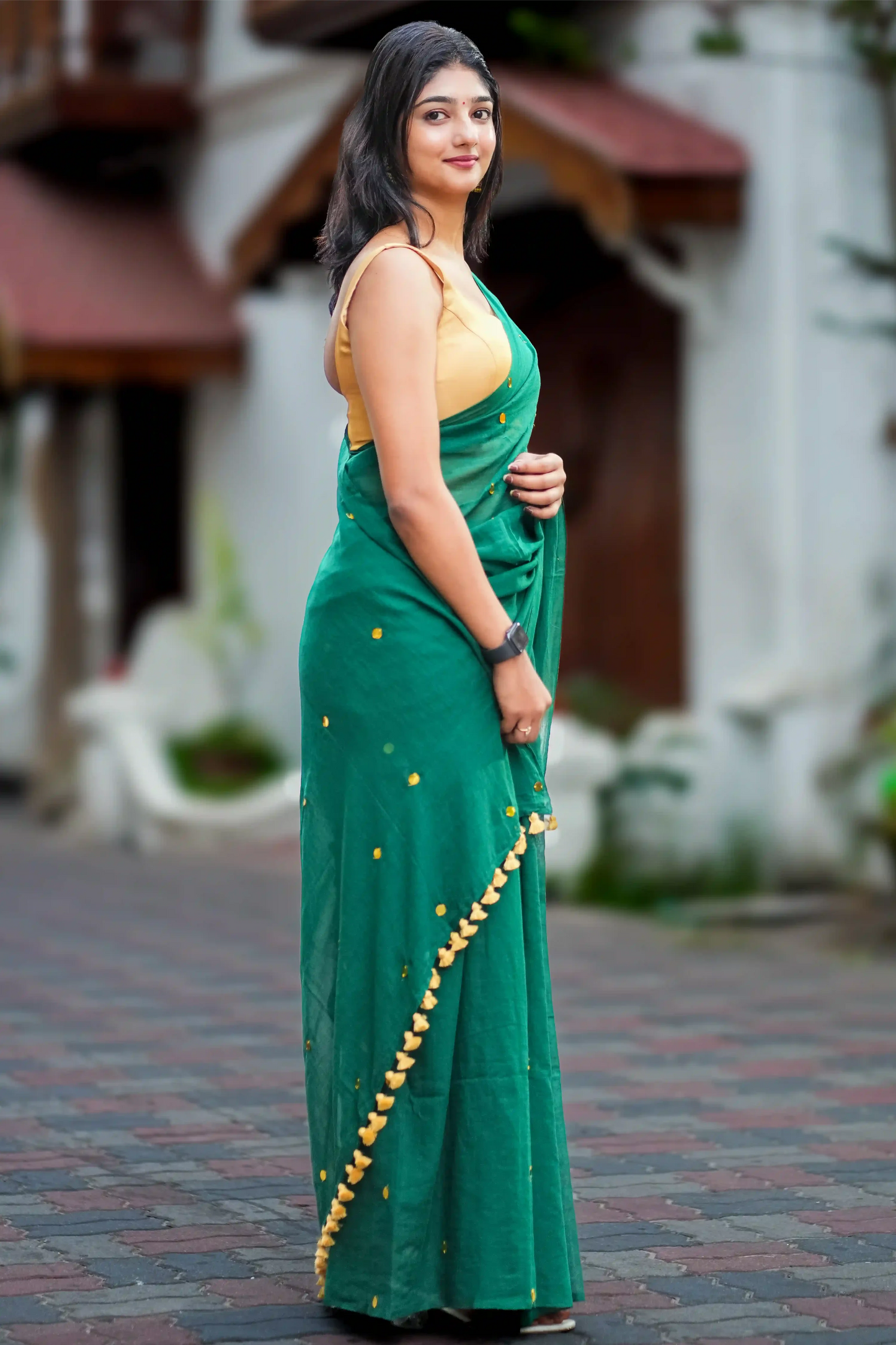 Ziva Emerald Cotton Sequin Saree