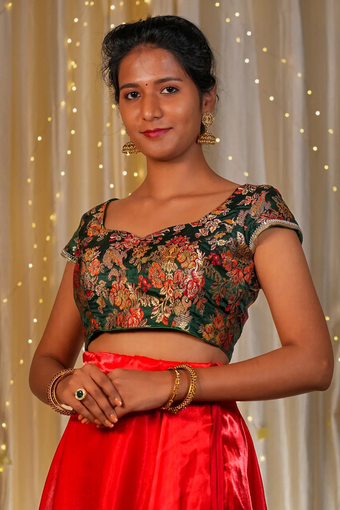 Sea of Flowers Banarasi Cap Sleeve Blouse