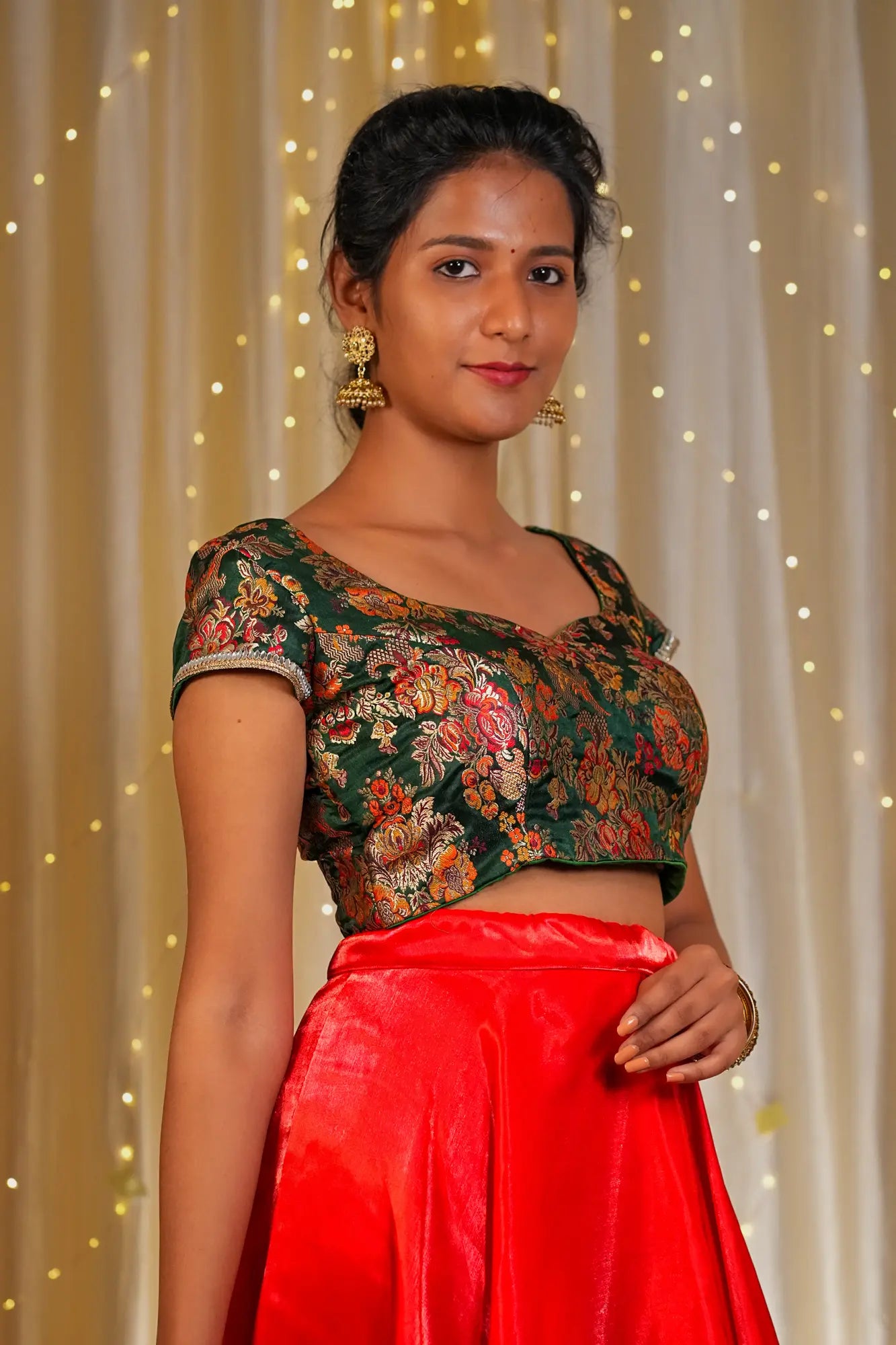 Sea of Flowers Banarasi Cap Sleeve Blouse