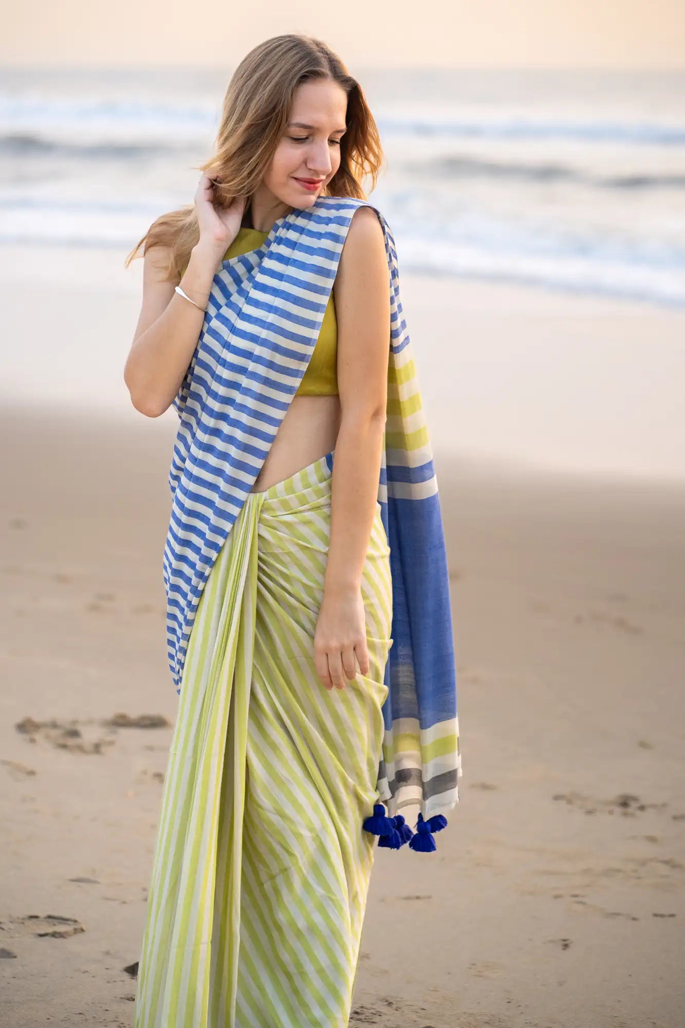 Peacock Parade Stripe Saree