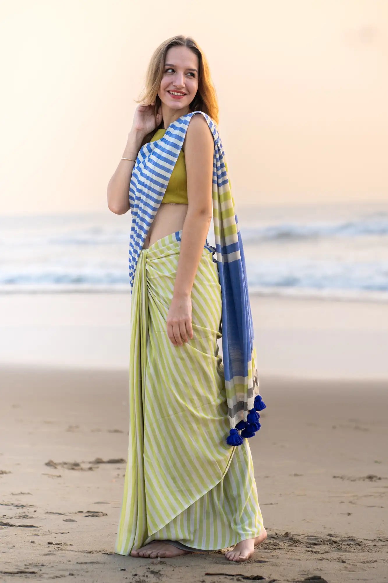 Peacock Parade Stripe Saree