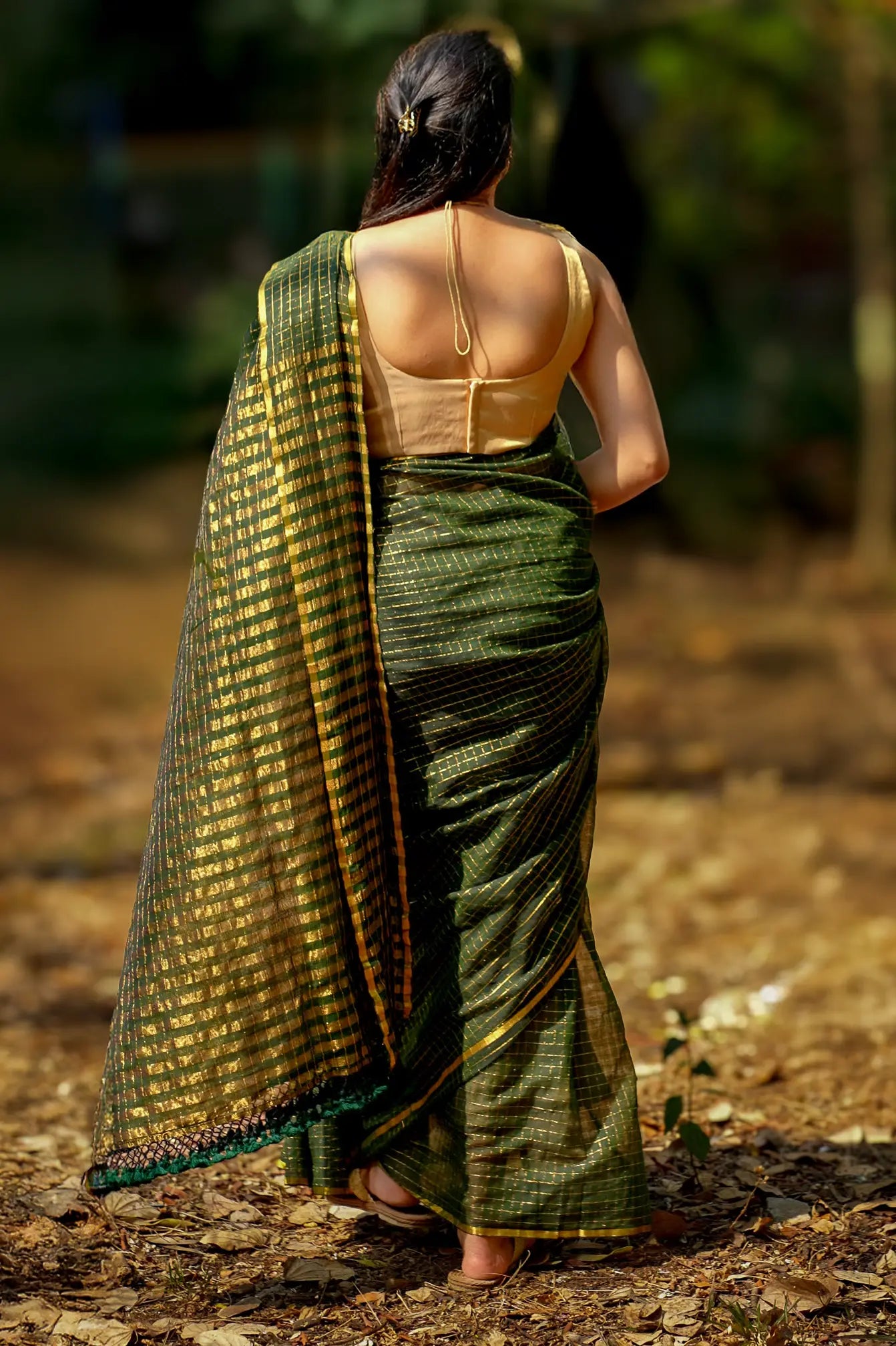 Meadow Walk Checks Cotton Saree