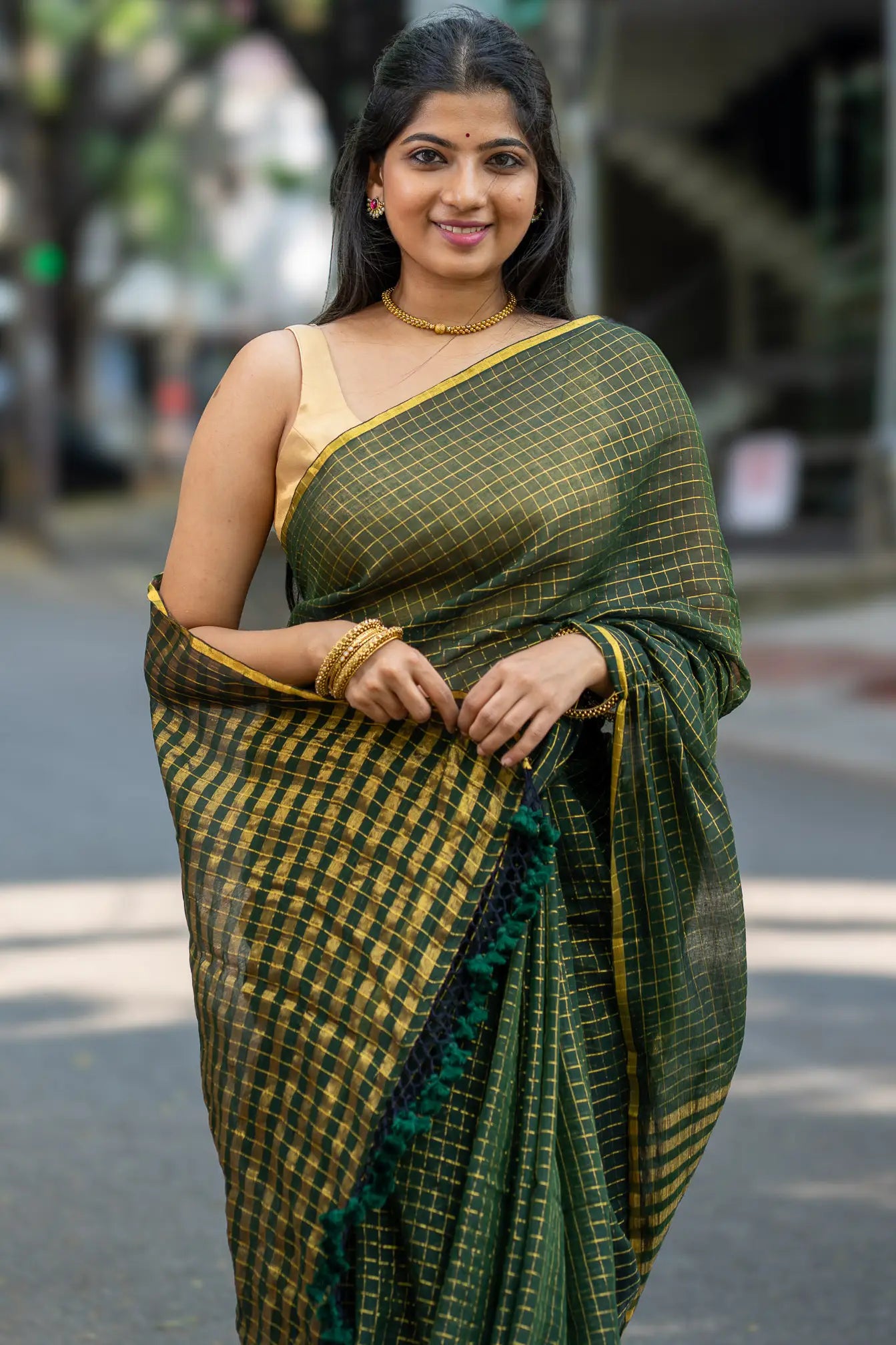 Meadow Walk Checks Cotton Saree
