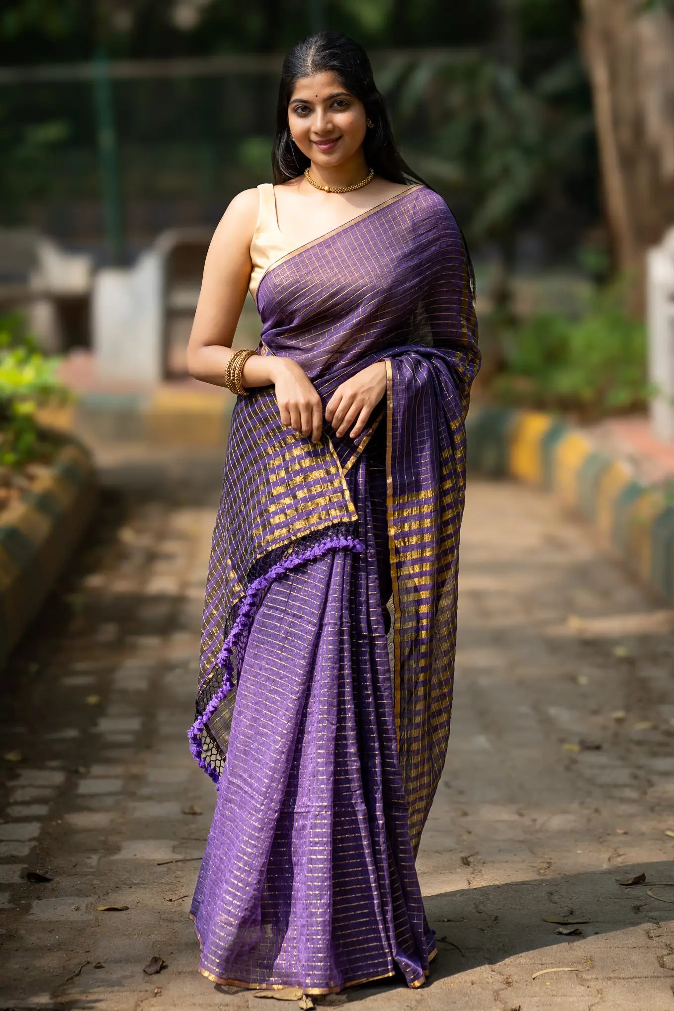 Dark Wizard Checks Cotton Saree