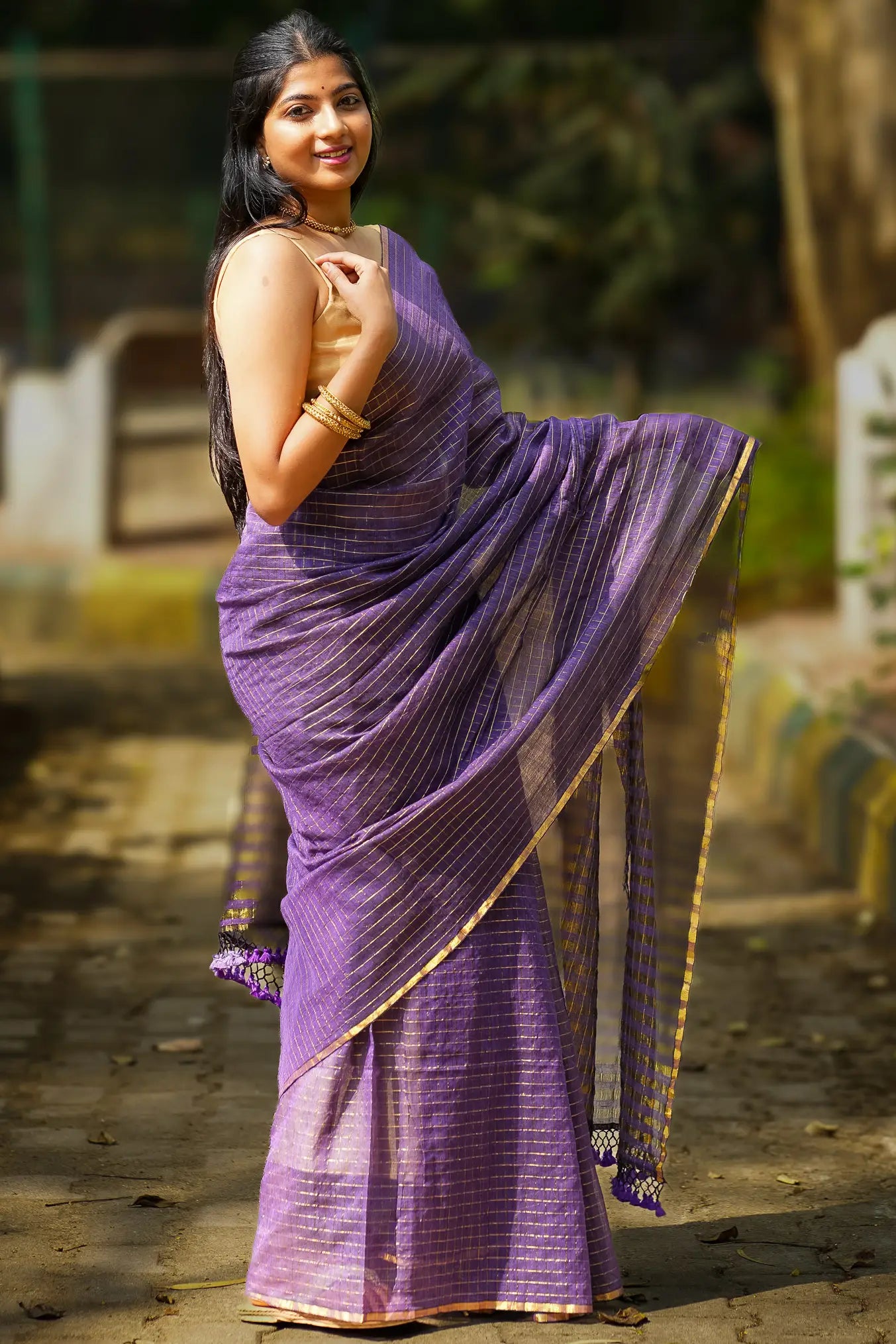 Dark Wizard Checks Cotton Saree