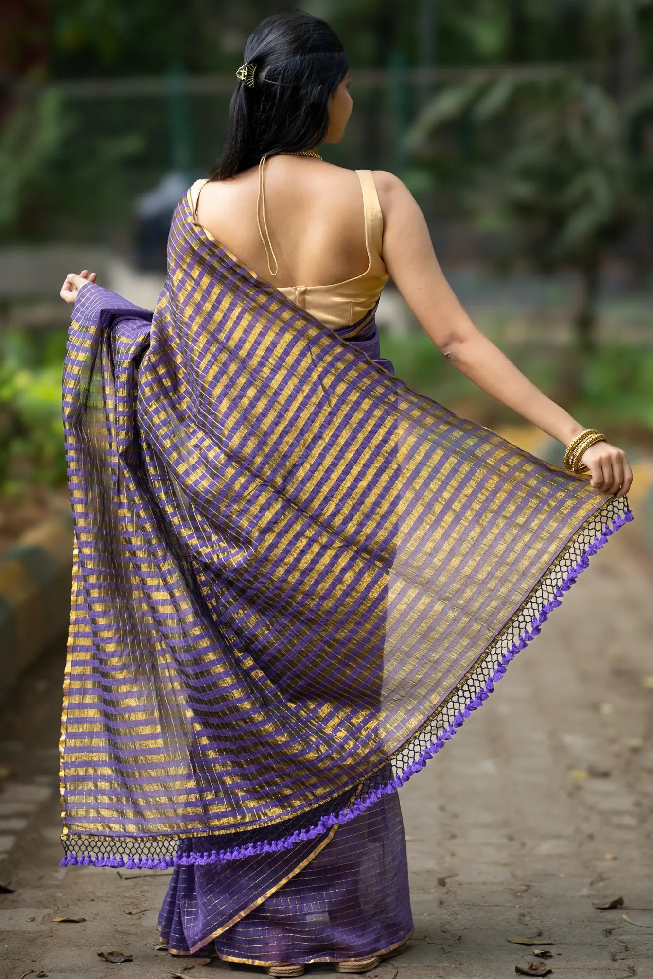 Dark Wizard Checks Cotton Saree