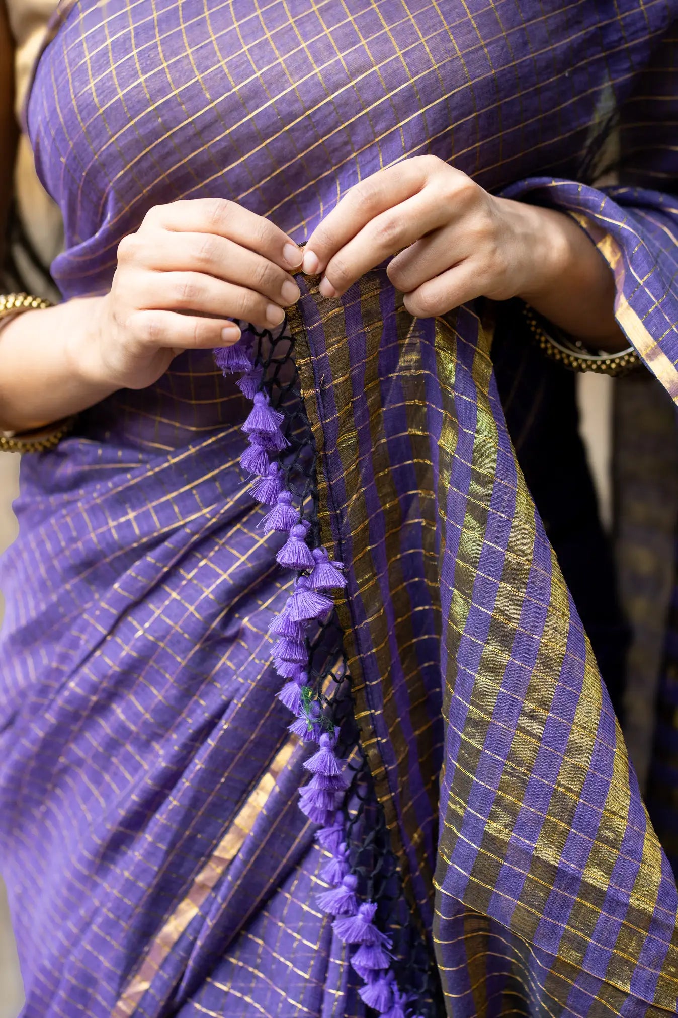 Dark Wizard Checks Cotton Saree