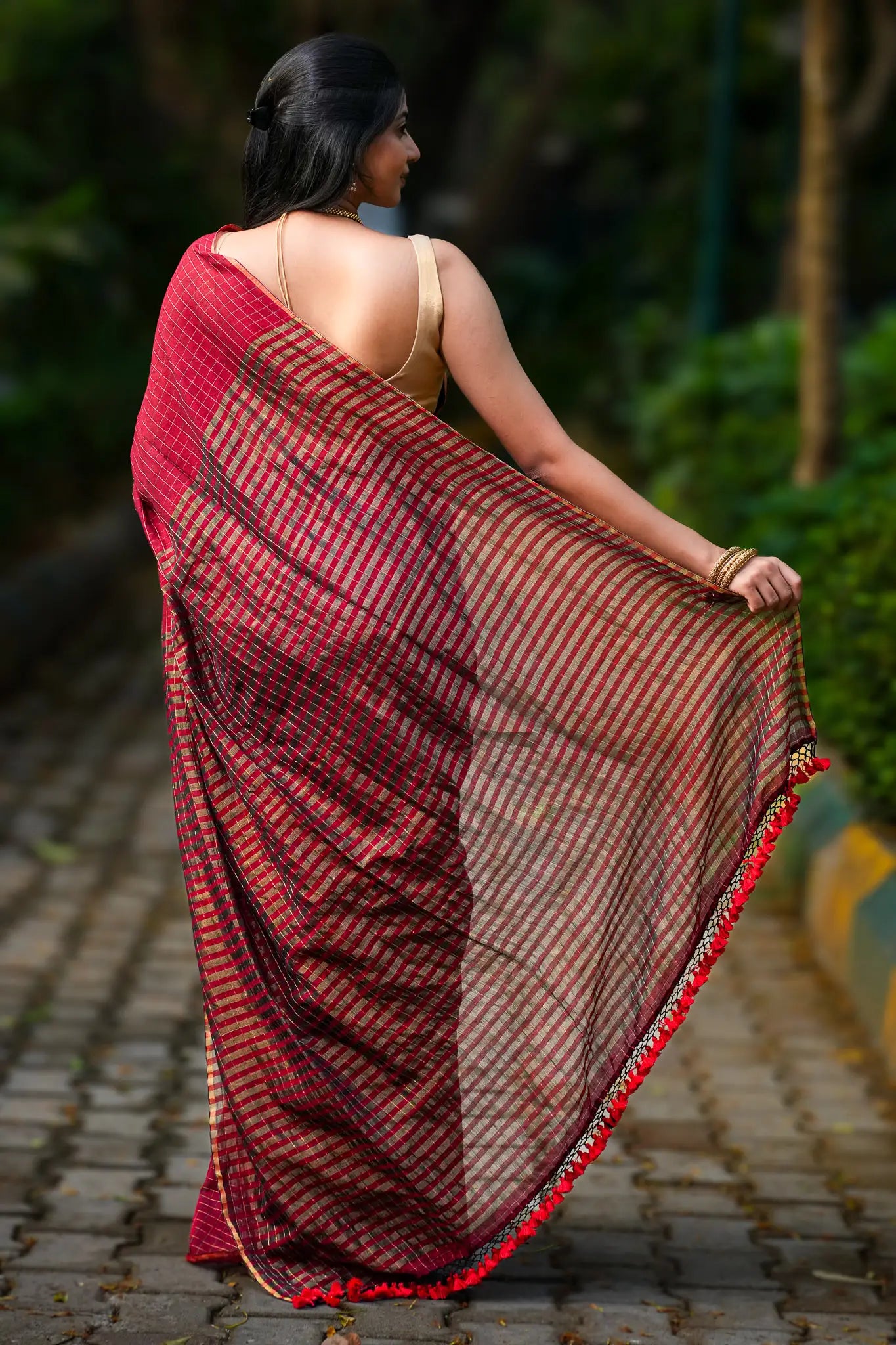 Little Enchant Cotton Checks Saree