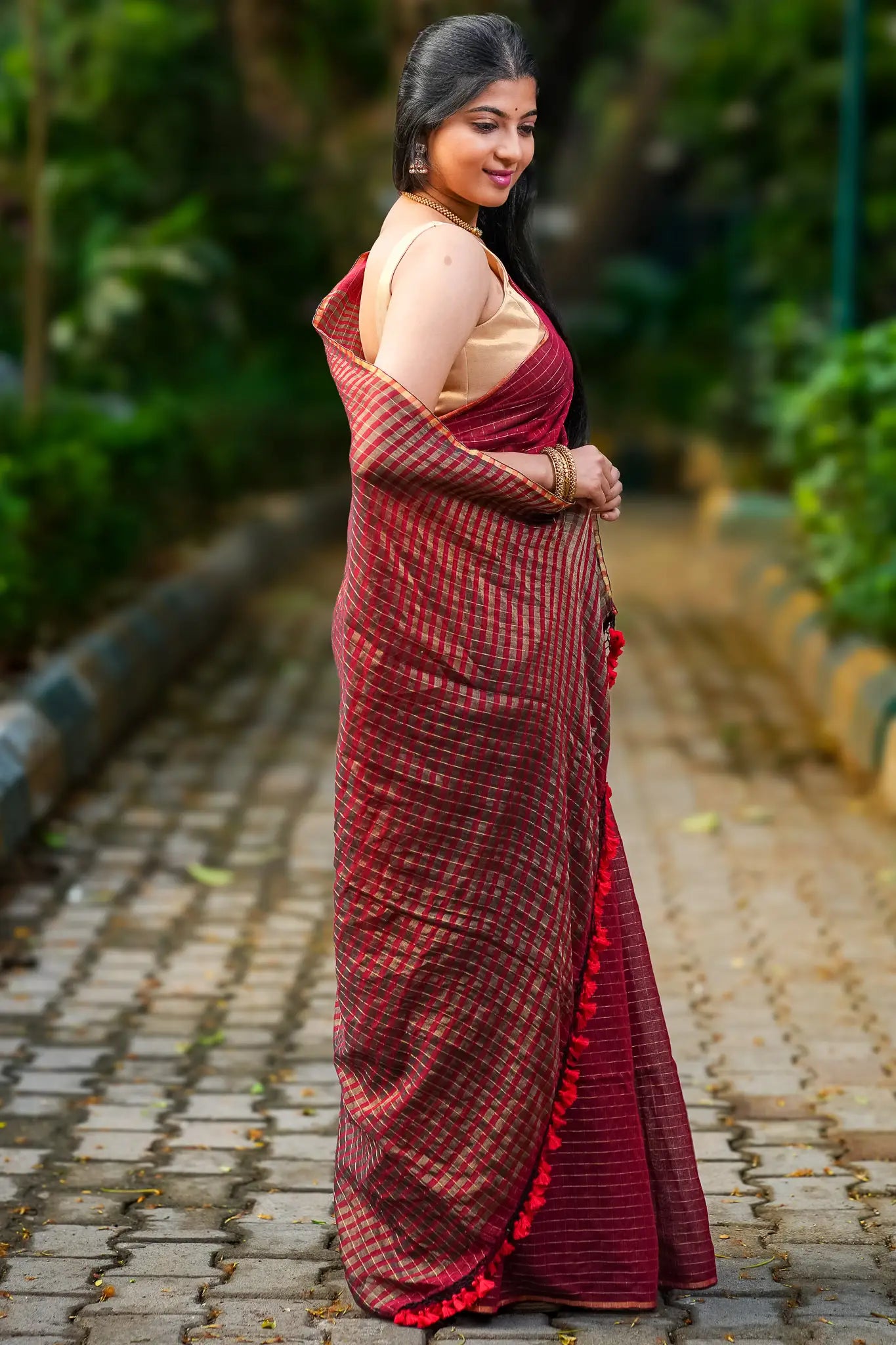 Little Enchant Cotton Checks Saree
