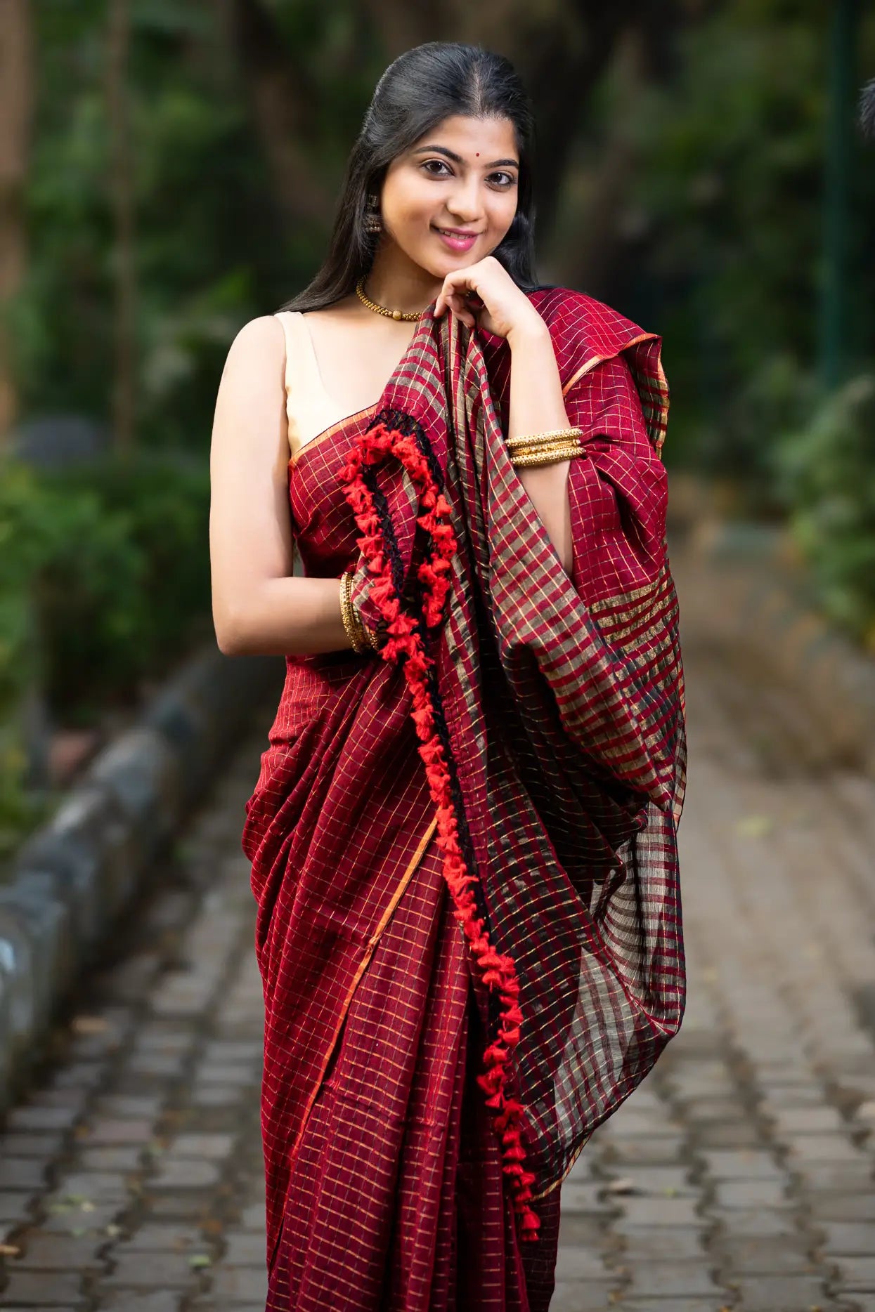 Little Enchant Cotton Checks Saree