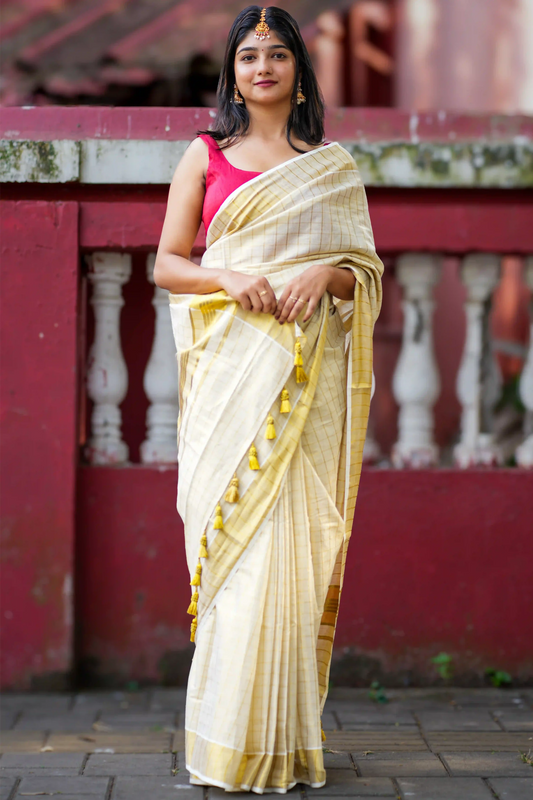 Anvitha Kerala Kasavu Tissue Saree