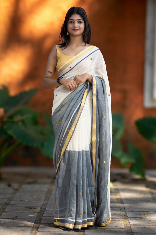 Ashira Grey Sequin Cotton Saree