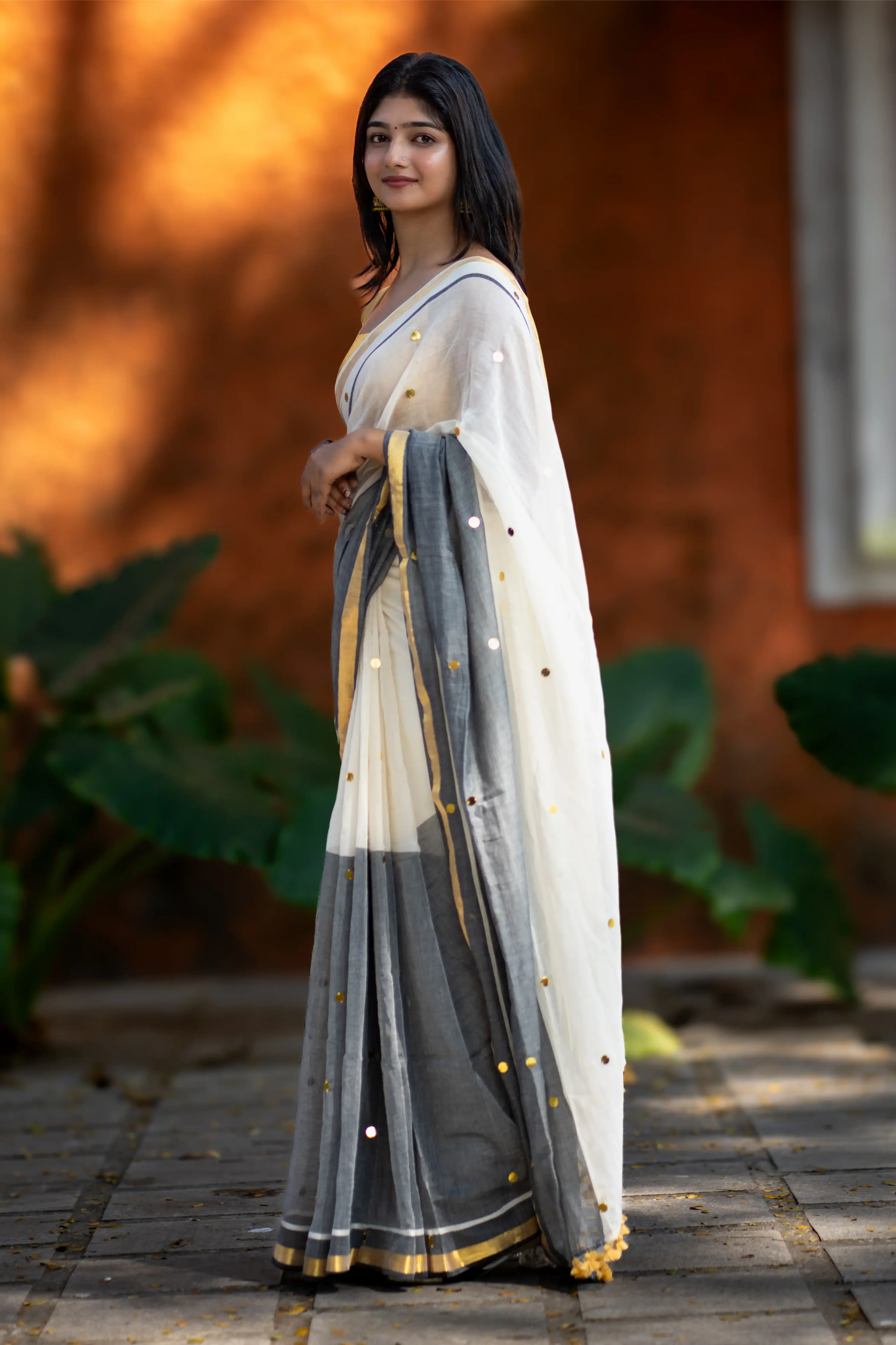 Ashira Grey Sequin Cotton Saree