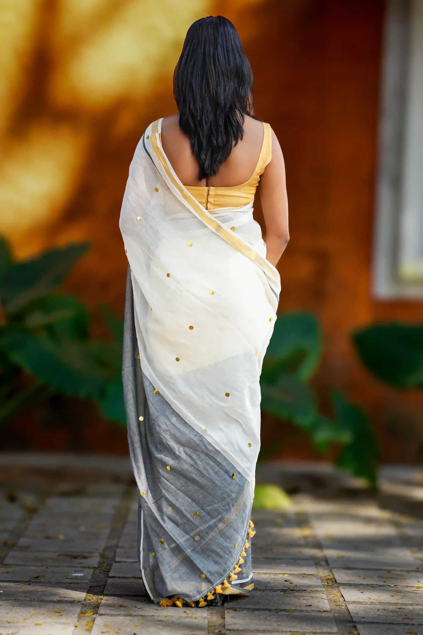 Ashira Grey Sequin Cotton Saree