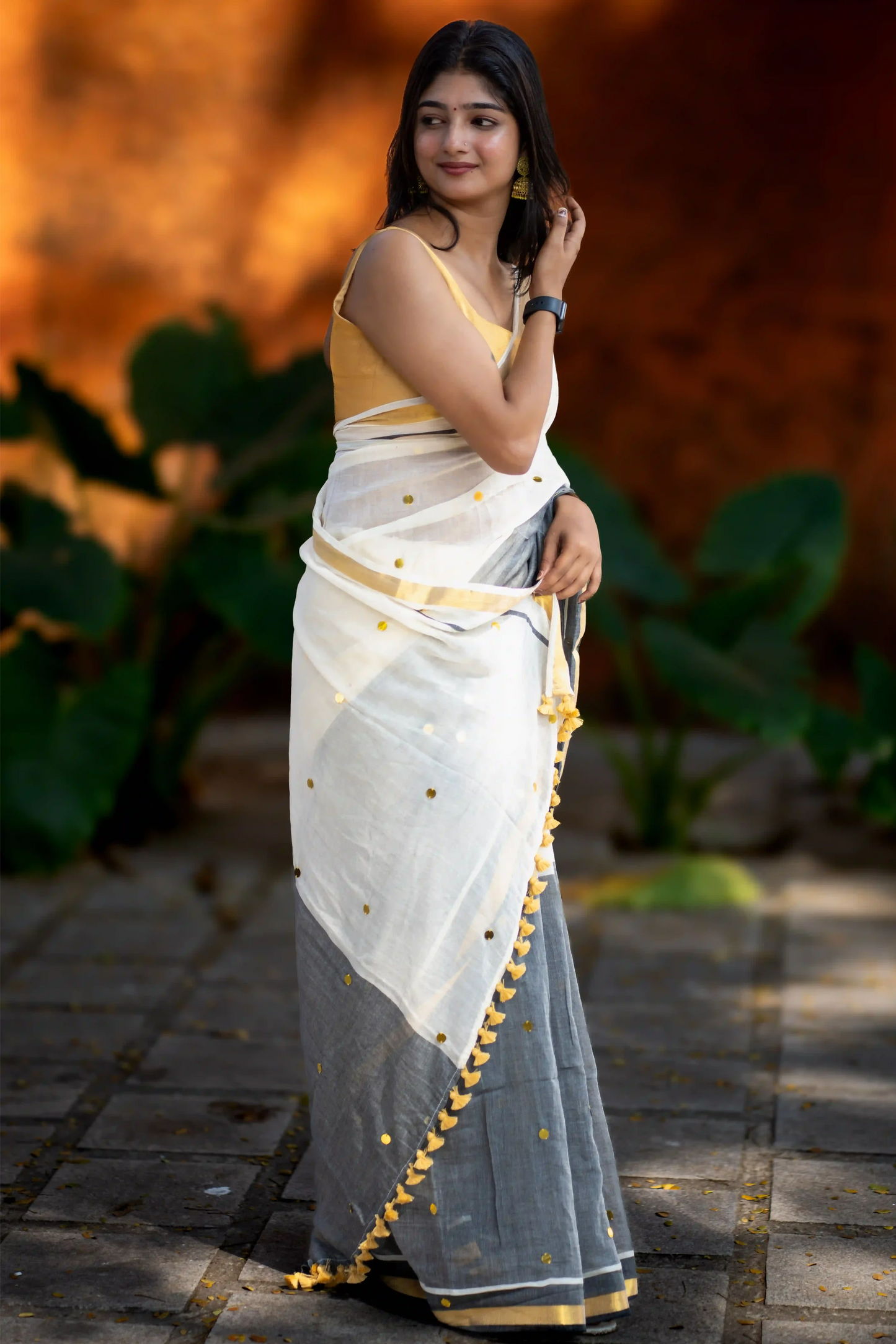Ashira Grey Sequin Cotton Saree