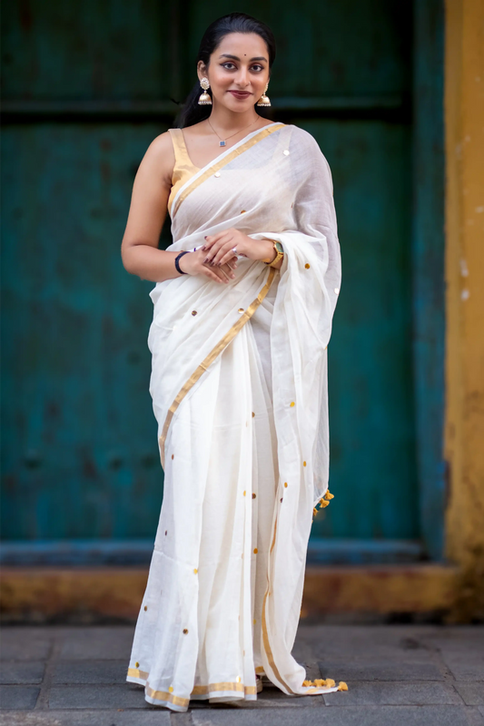 Offwhite Cotton Sequin Saree