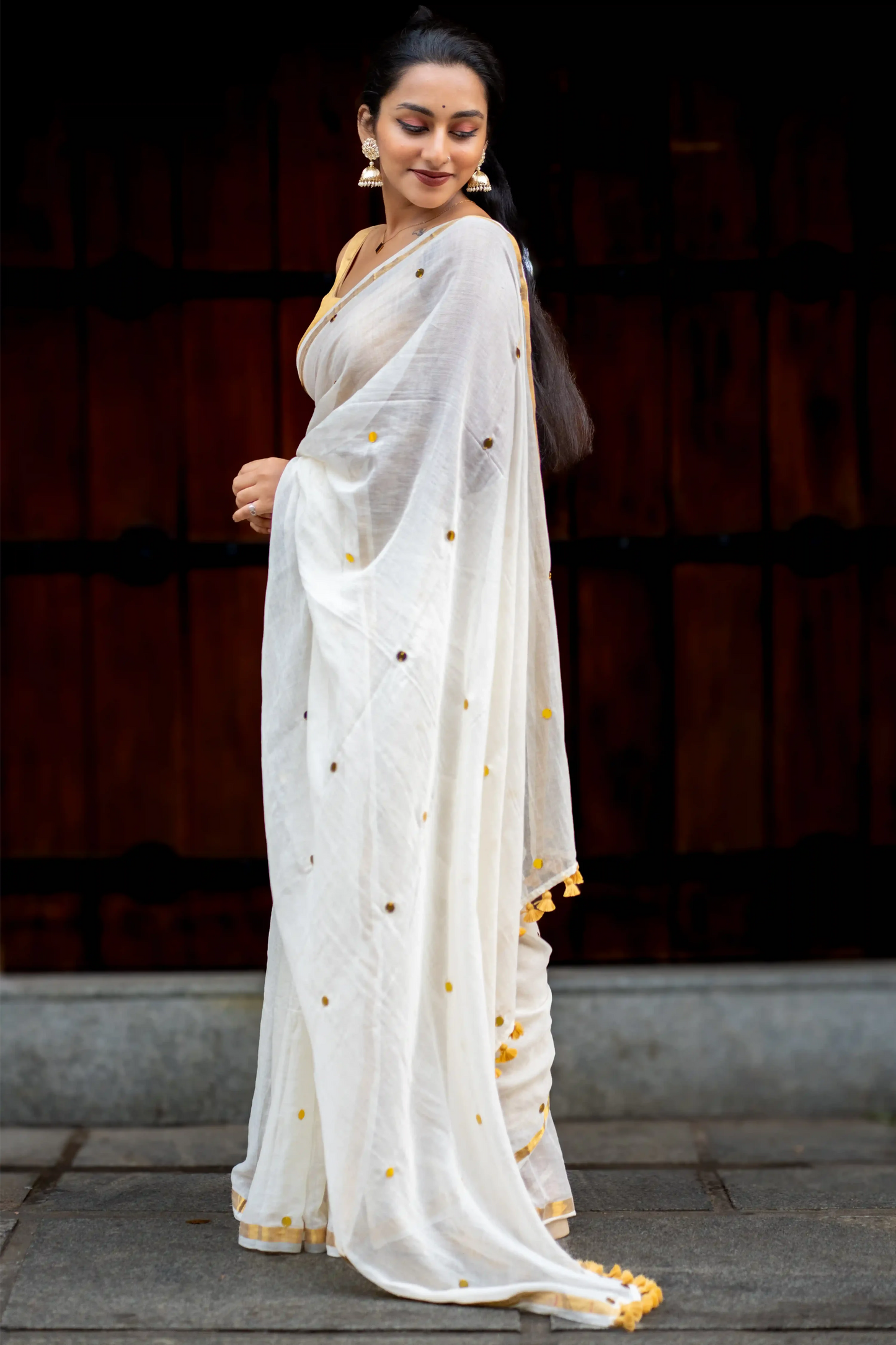 Offwhite Cotton Sequin Saree