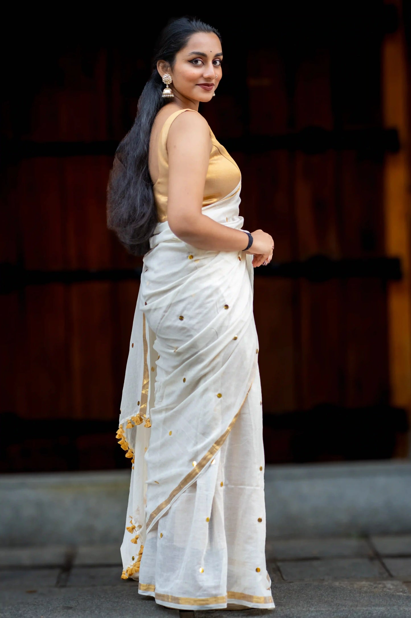 Offwhite Cotton Sequin Saree
