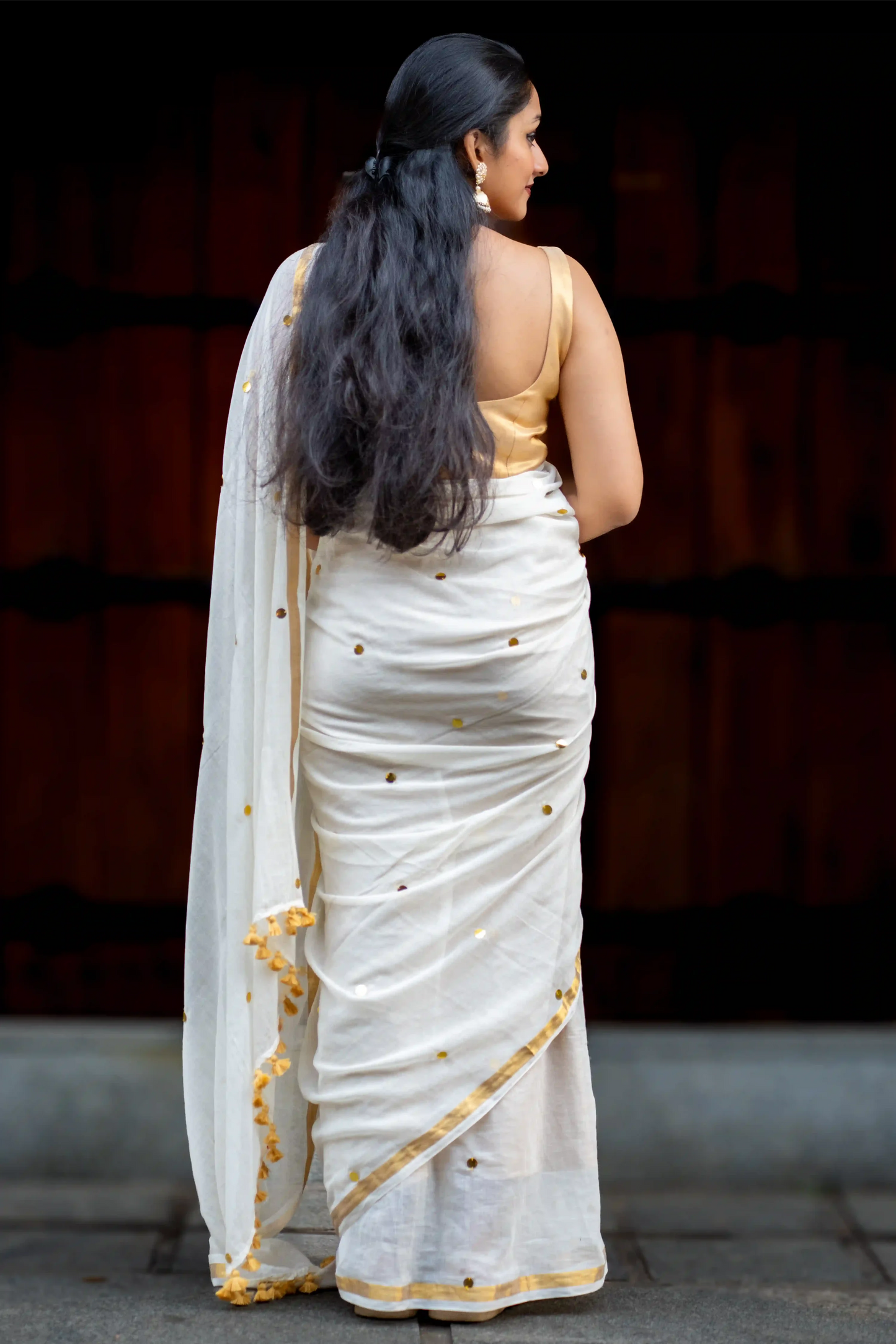 Offwhite Cotton Sequin Saree