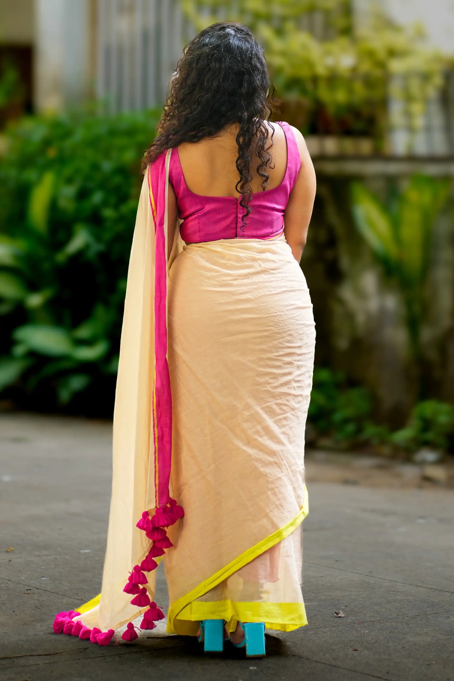 Ivory Radiance Cotton Saree with Borders