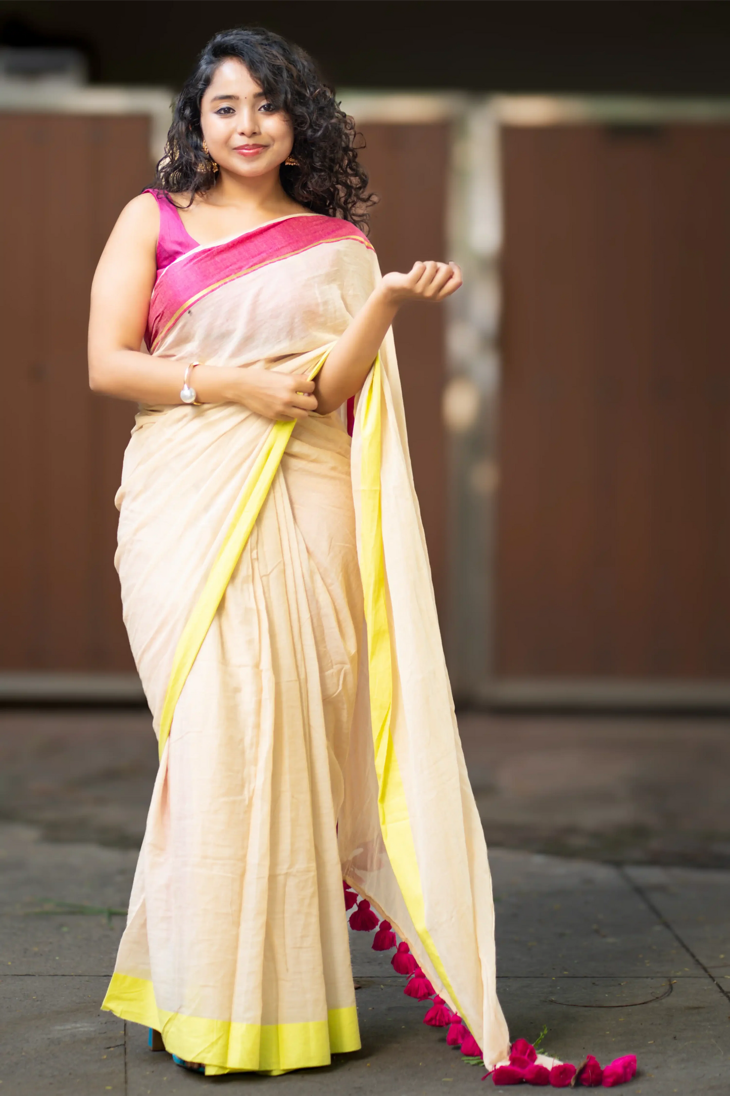 Ivory Radiance Cotton Saree with Borders