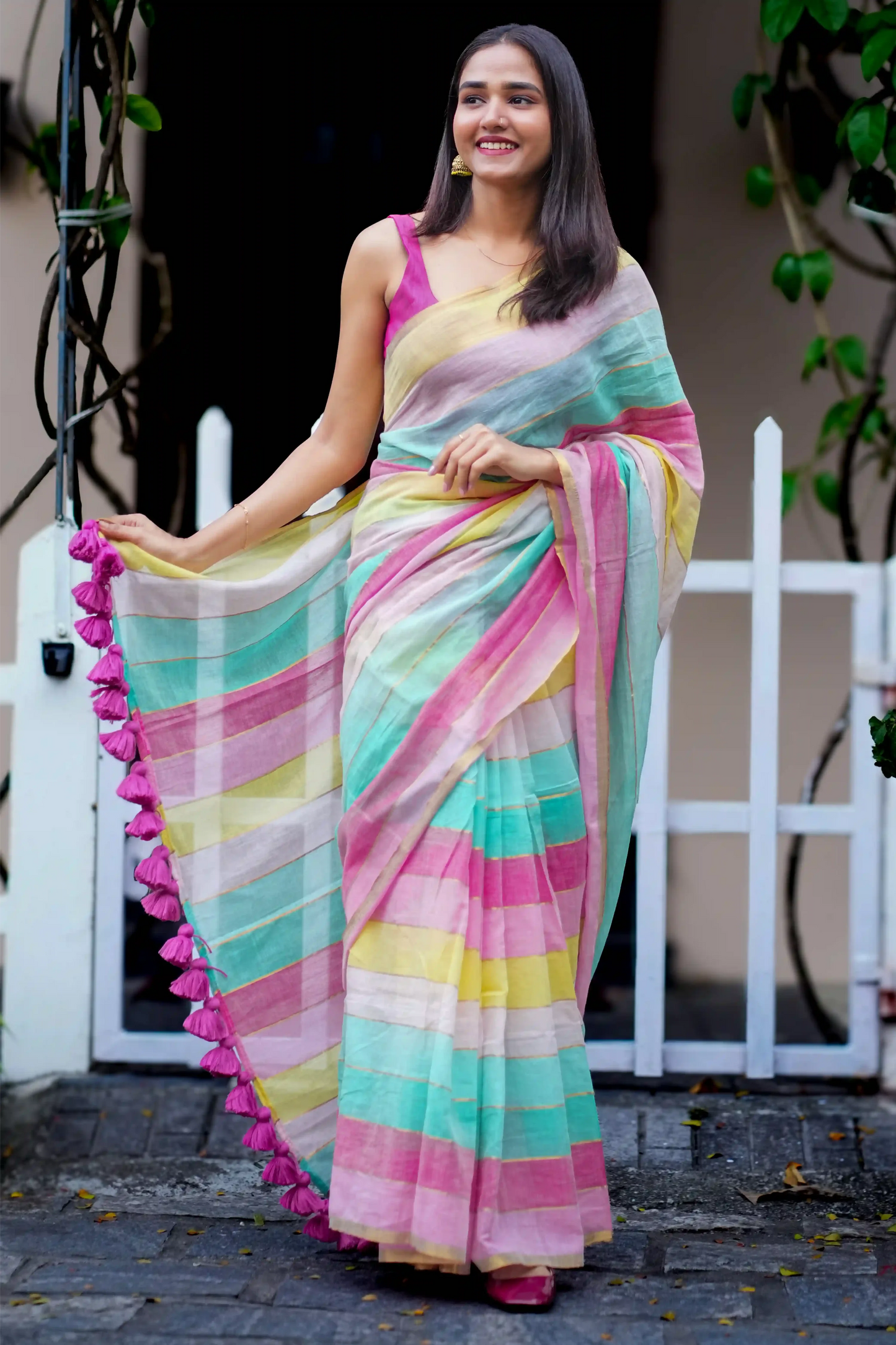 Pastel Symphony Cotton Zari Saree