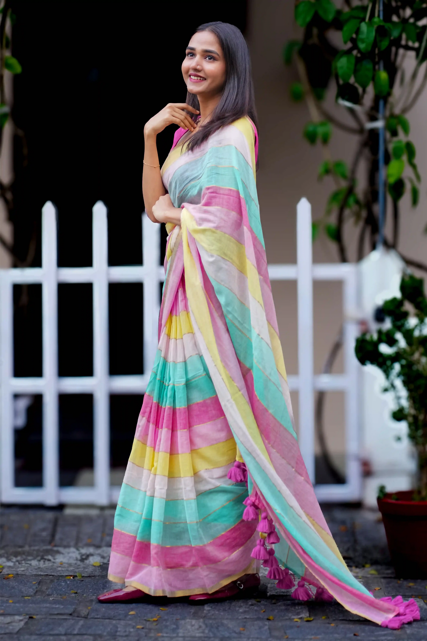 Pastel Symphony Cotton Zari Saree