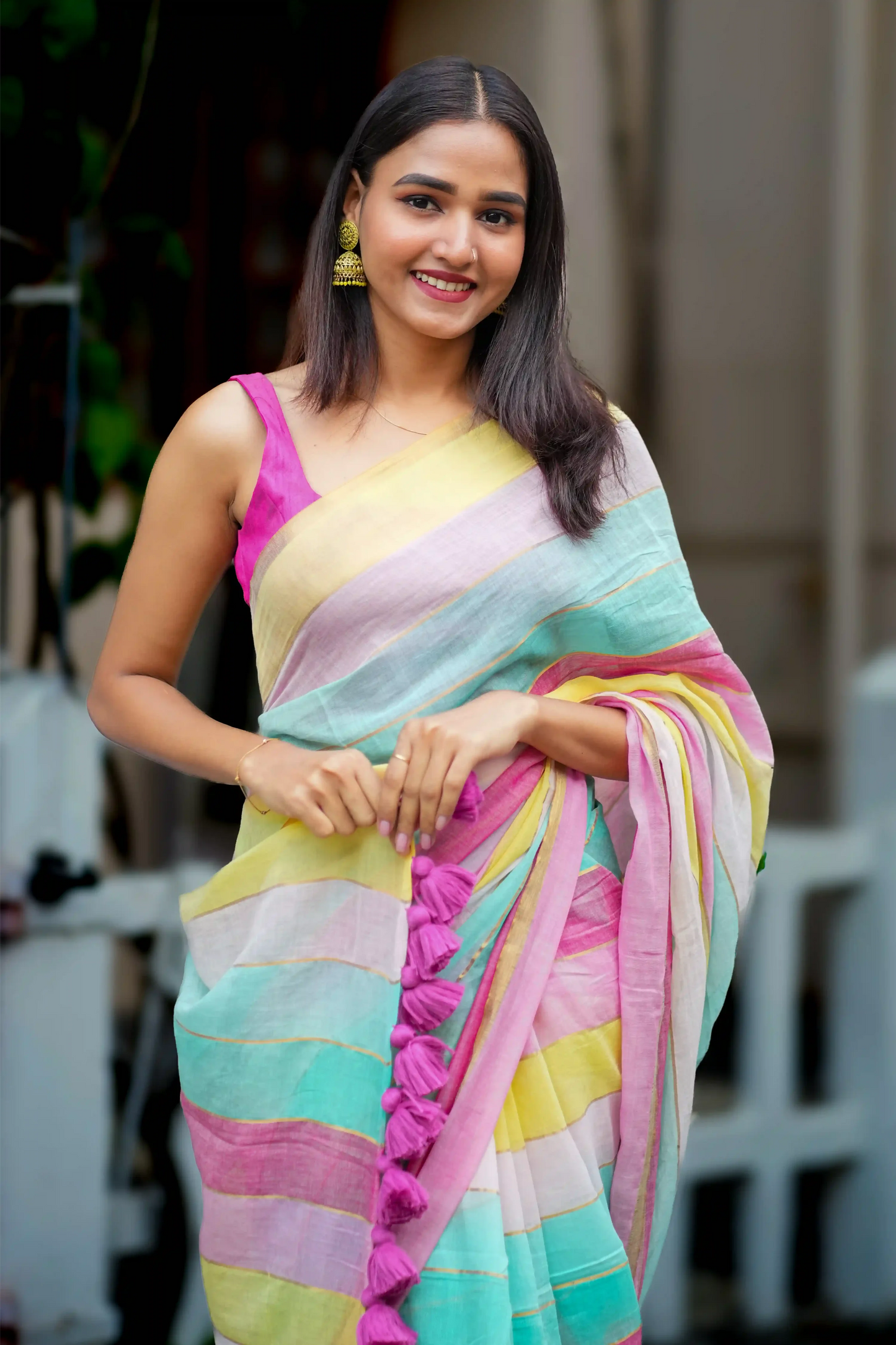 Pastel Symphony Cotton Zari Saree