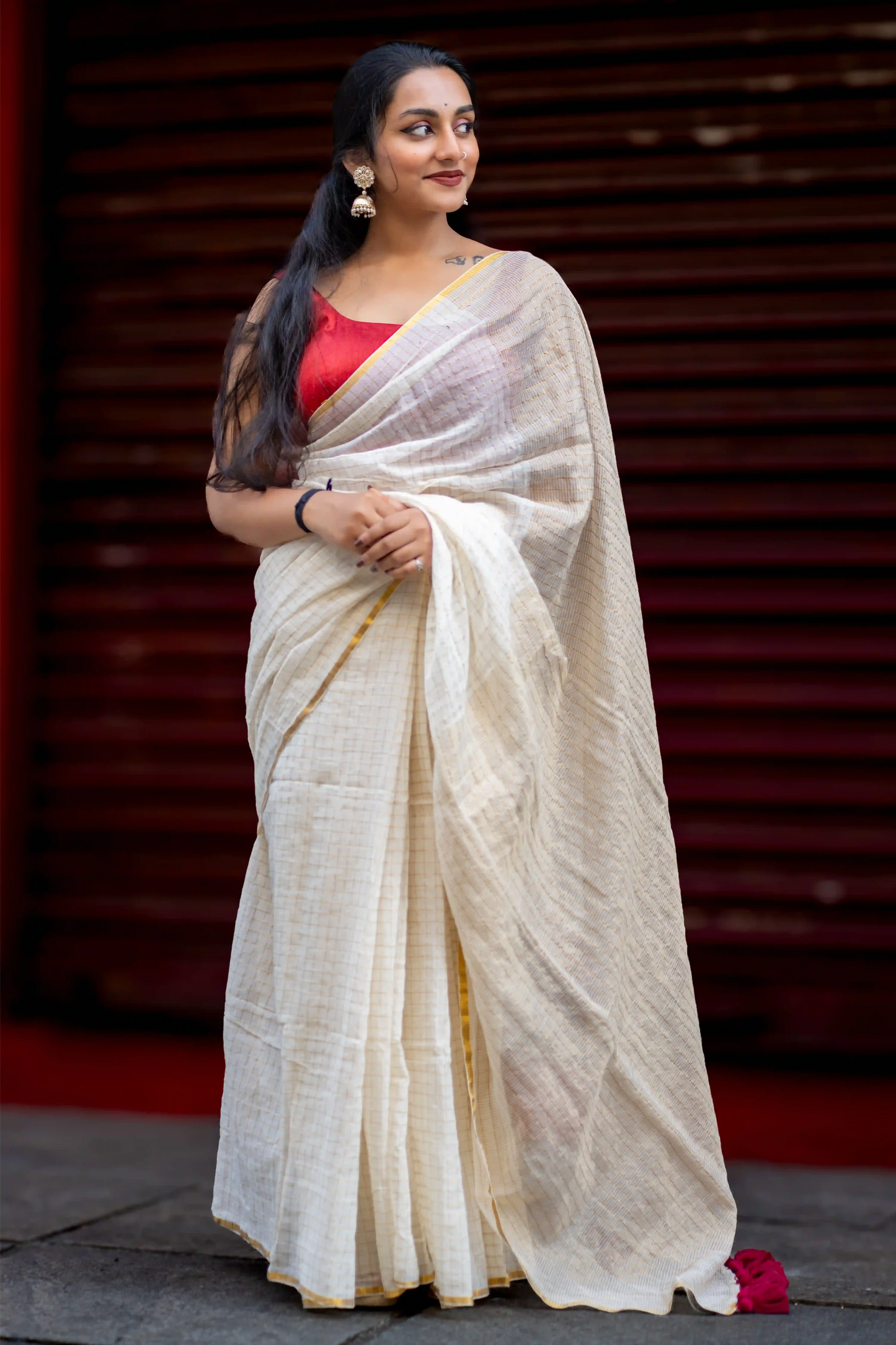 Ivory Hamsa Cotton Zari Saree