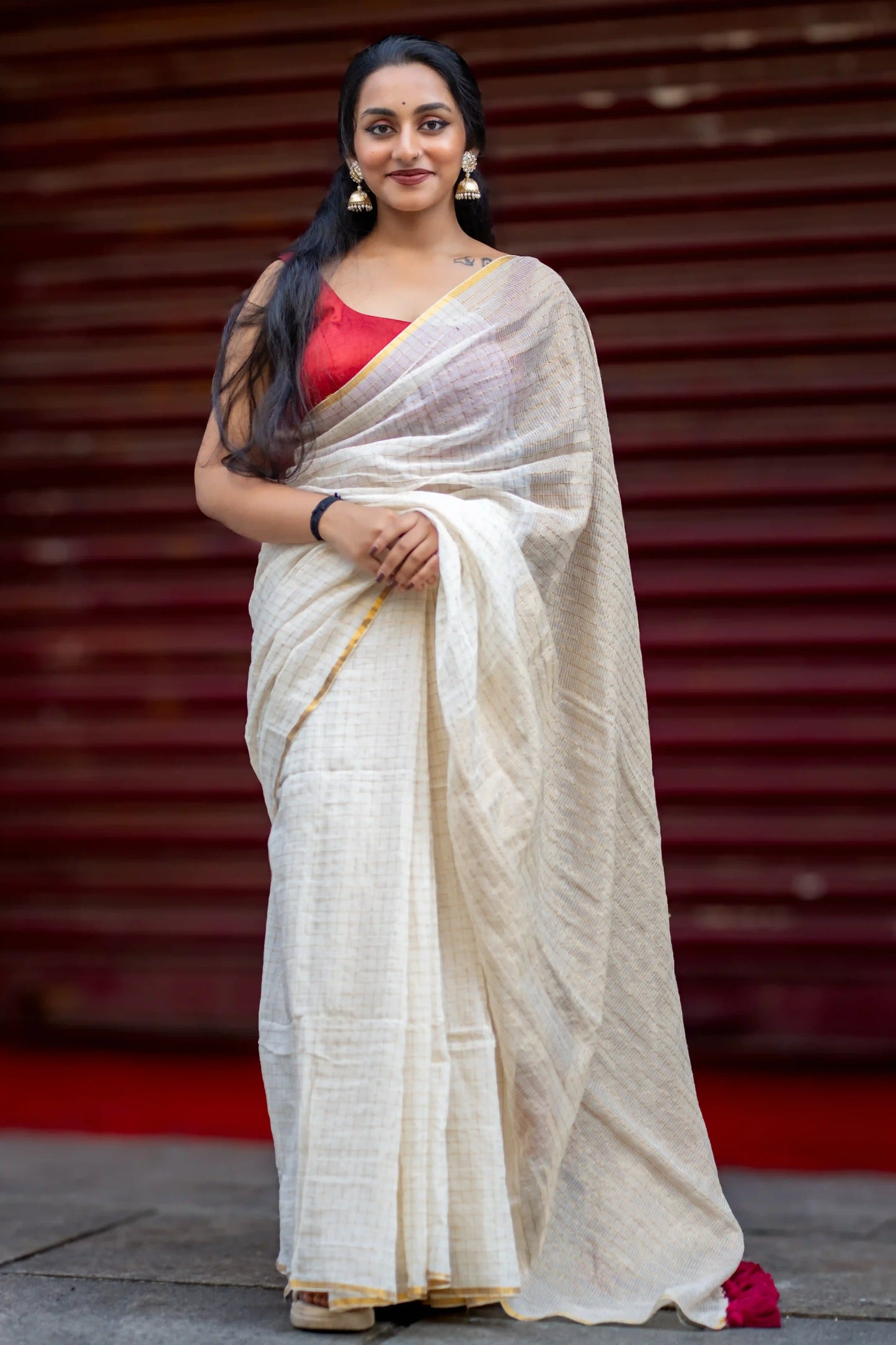 Ivory Hamsa Cotton Zari Saree