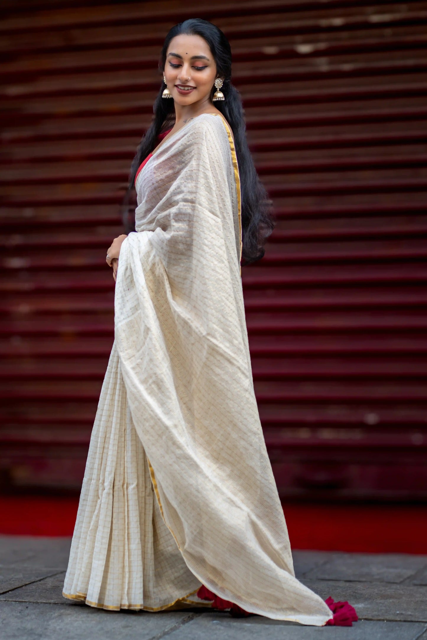 Ivory Hamsa Cotton Zari Saree