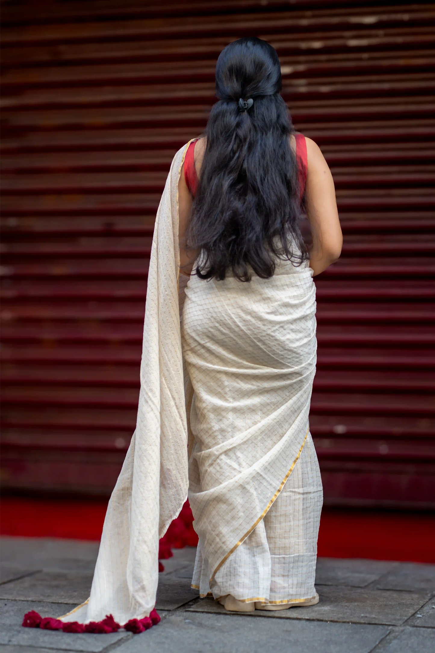 Ivory Hamsa Cotton Zari Saree
