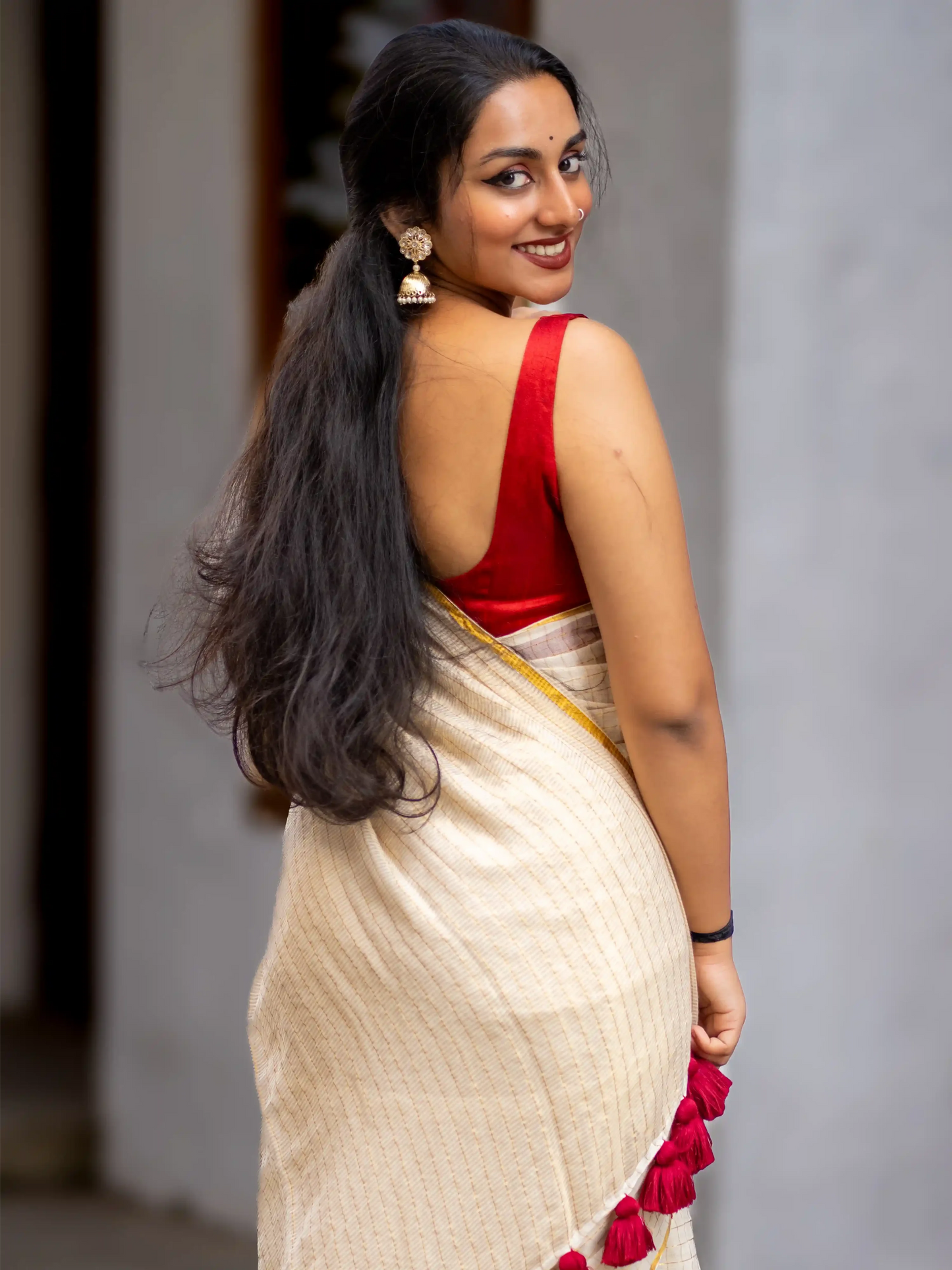 Ivory Hamsa Cotton Zari Saree