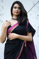 Last Song Black Saree with Pink Border