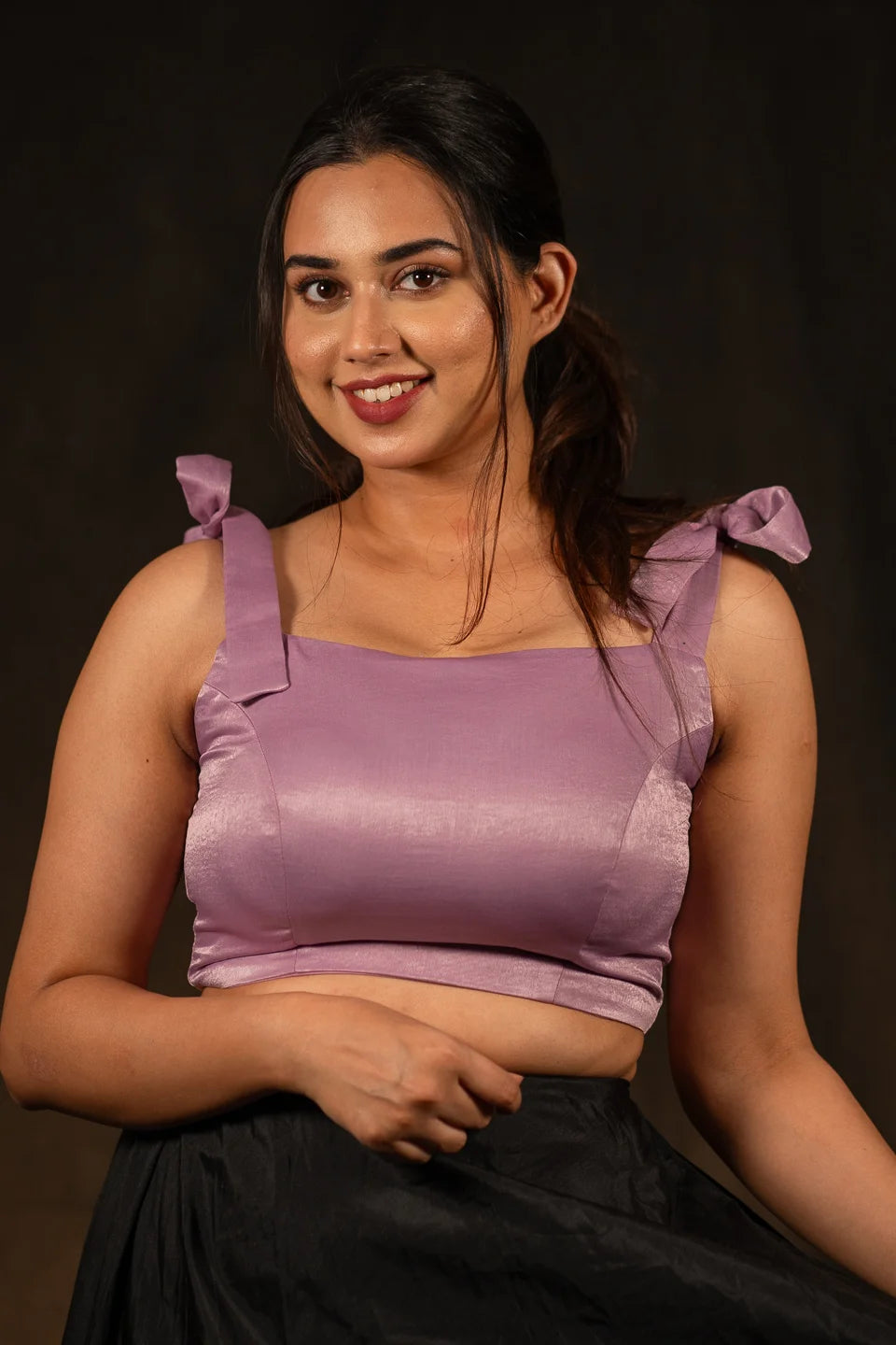 Lavender-Sleeveless-Knot-Crop-Top-Blouse-For-Saree