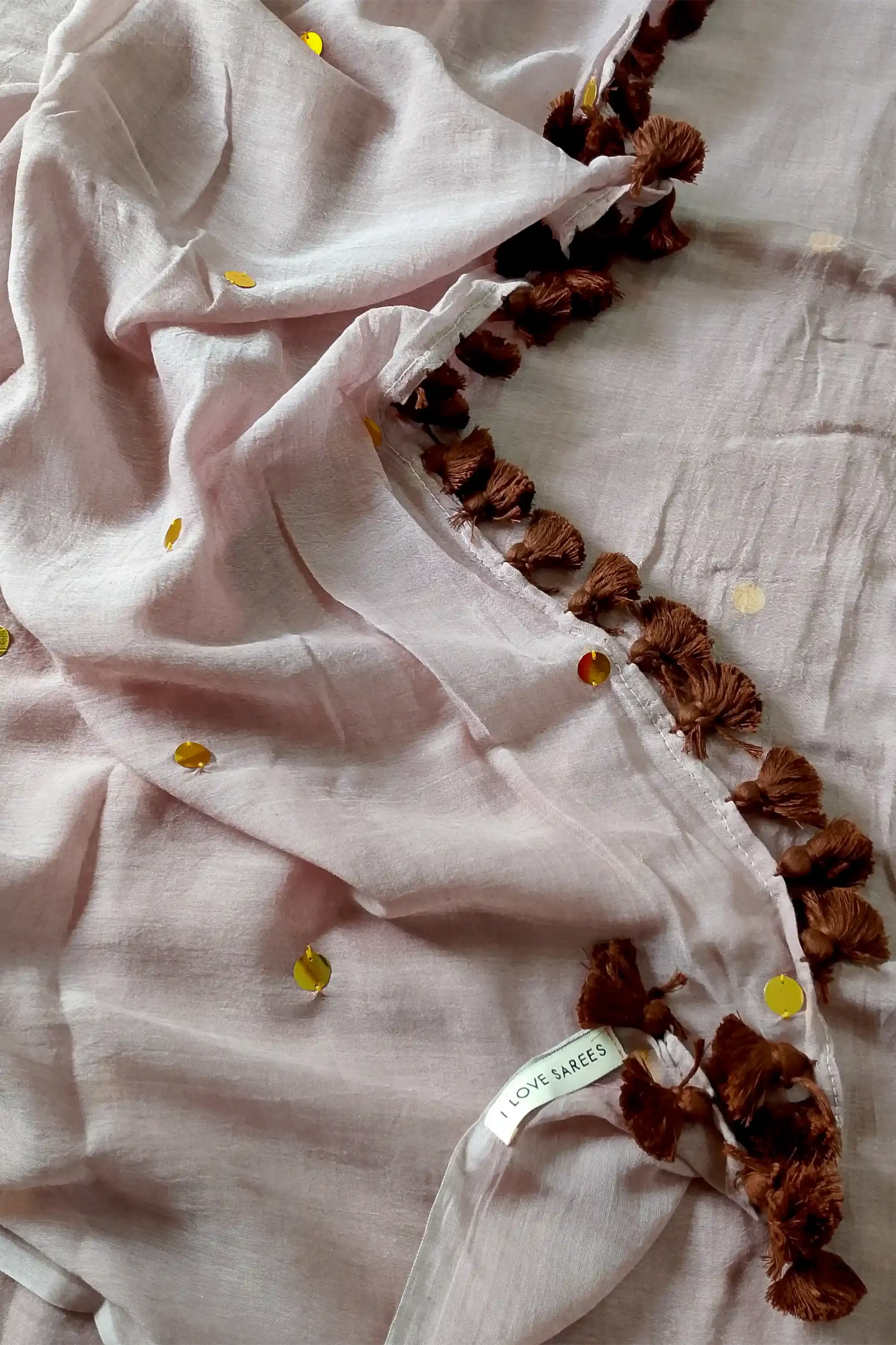 Light Choco Brown Sequin Cotton Saree