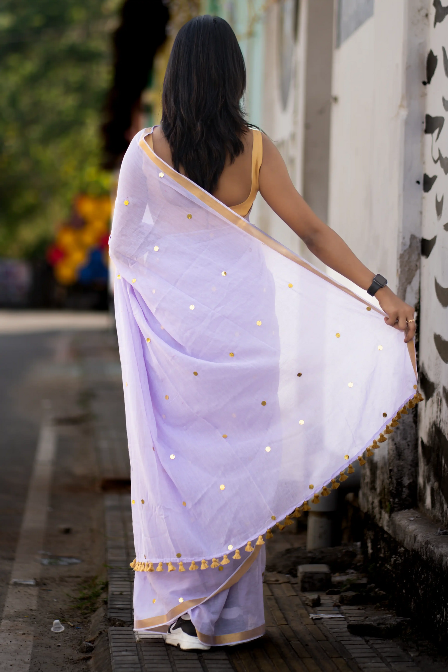 Lavira Lilac Sequin Cotton Saree
