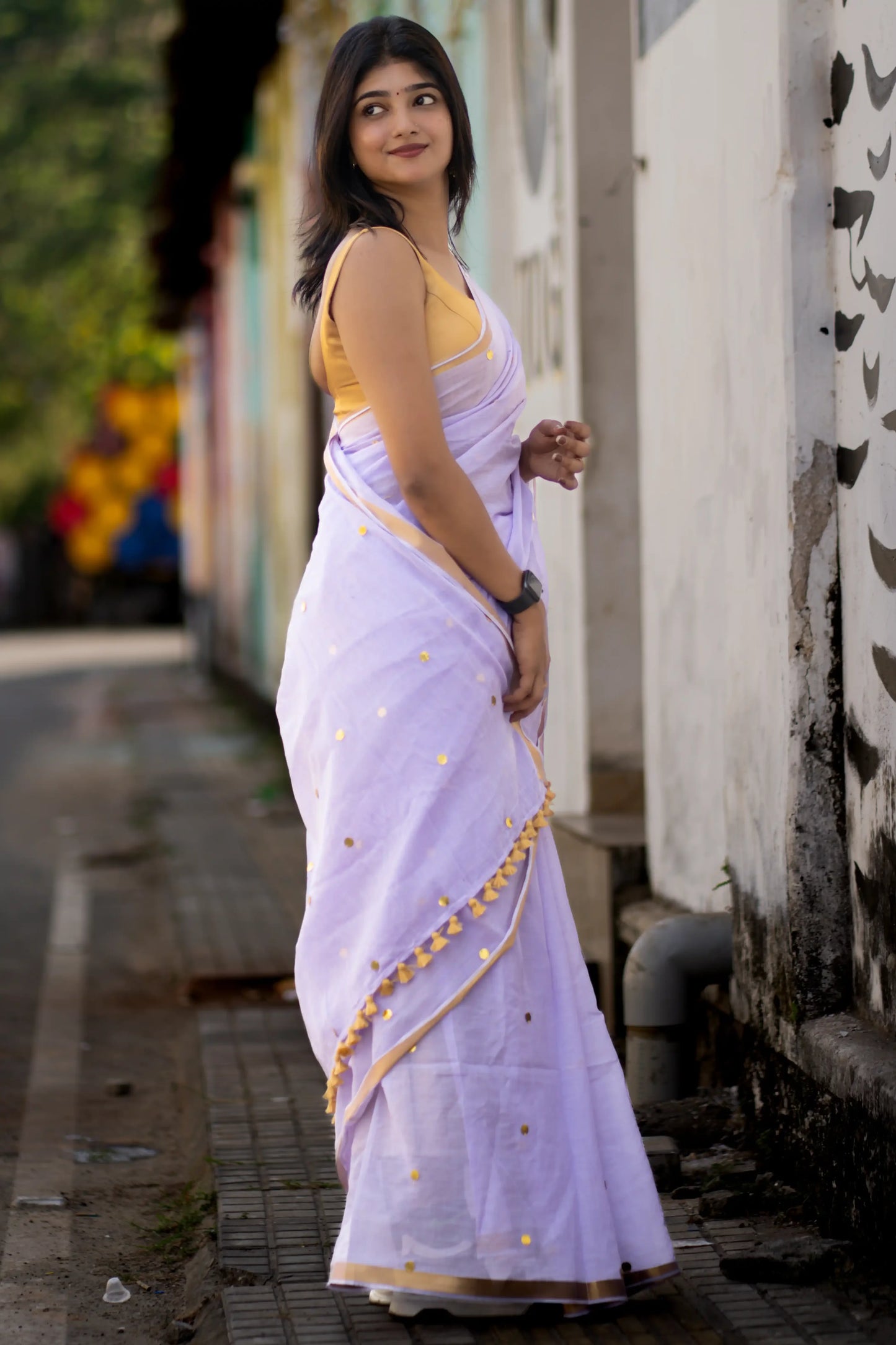 Lavira Lilac Sequin Cotton Saree