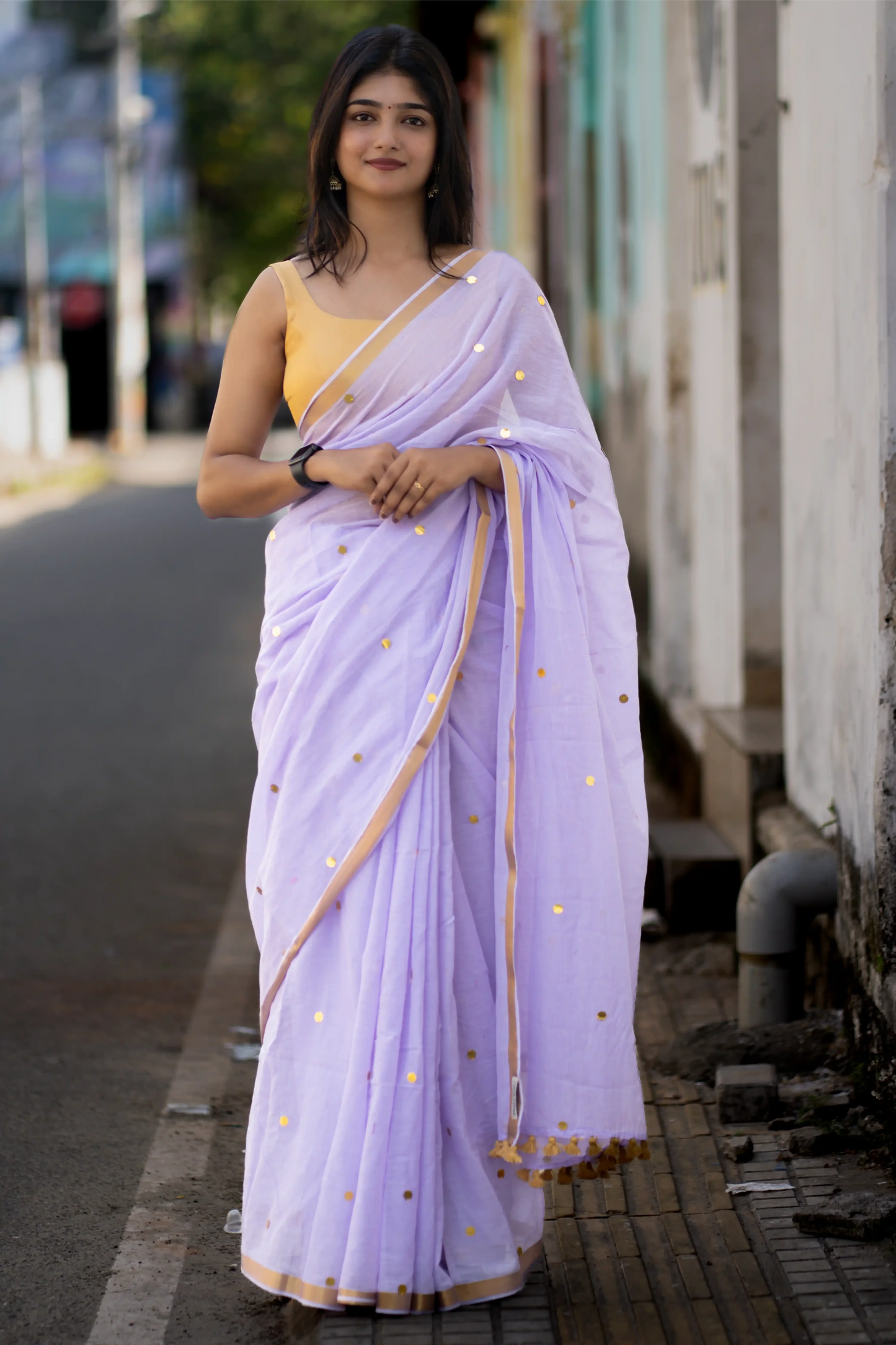 Lavira Lilac Sequin Cotton Saree