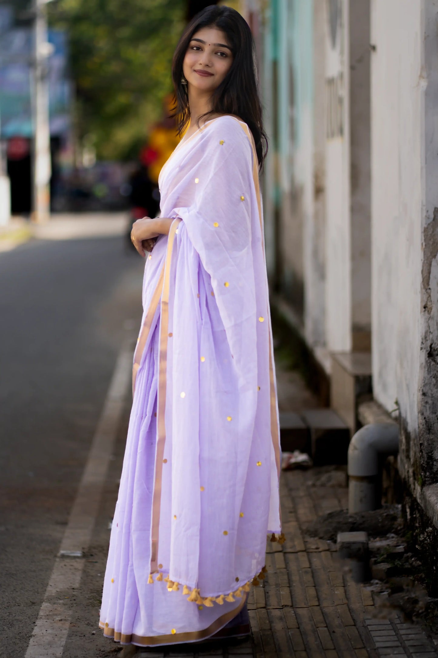 Lavira Lilac Sequin Cotton Saree