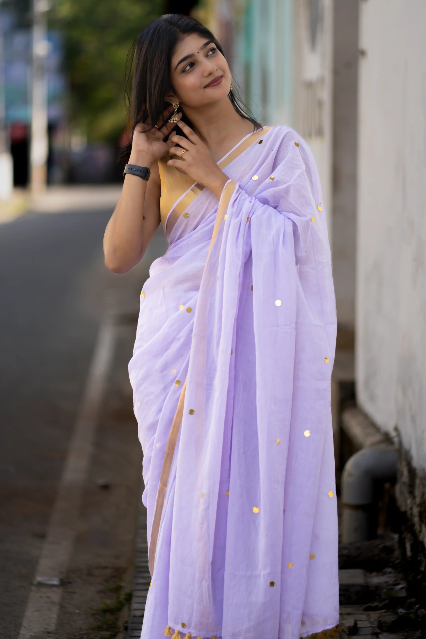 Lavira Lilac Sequin Cotton Saree