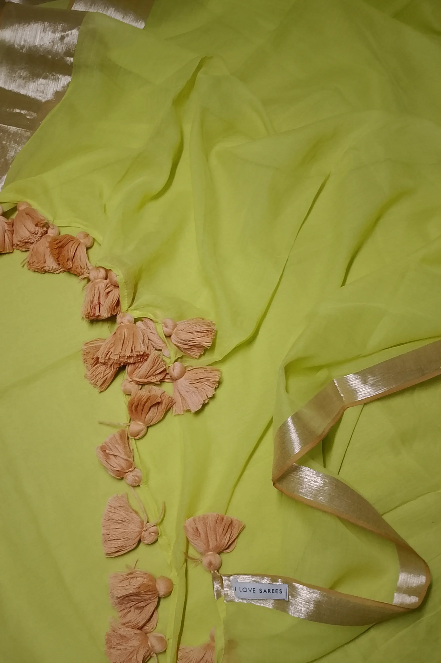 Lime Aura Cotton Zari Saree