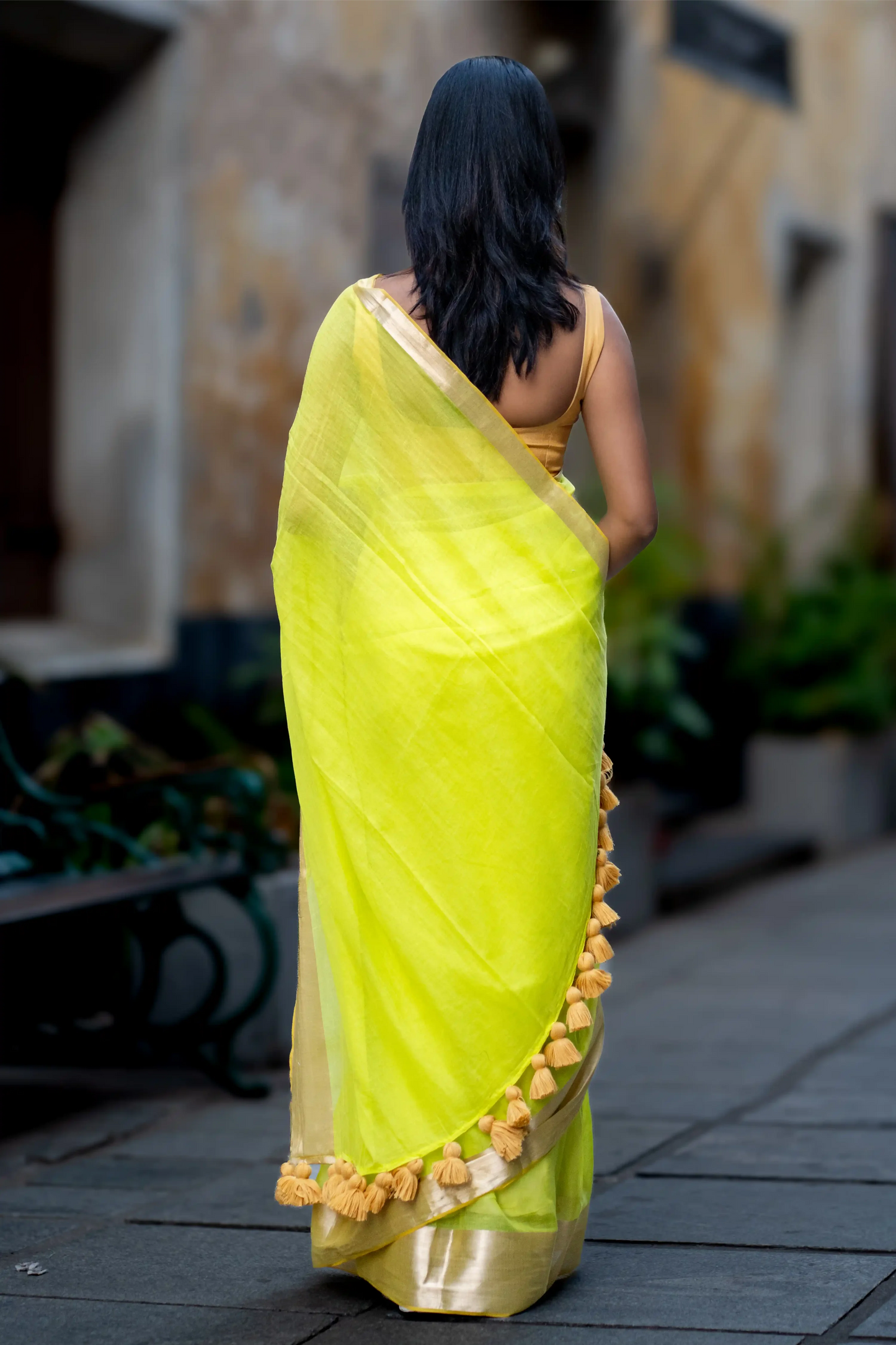 Lime Aura Cotton Zari Saree