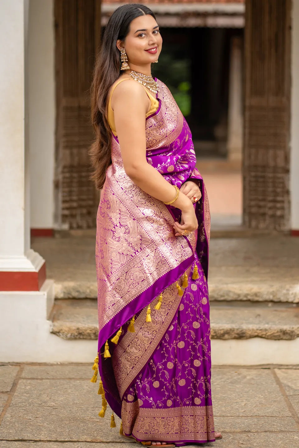 Patali Banarasi Silk Saree with Golden Zari