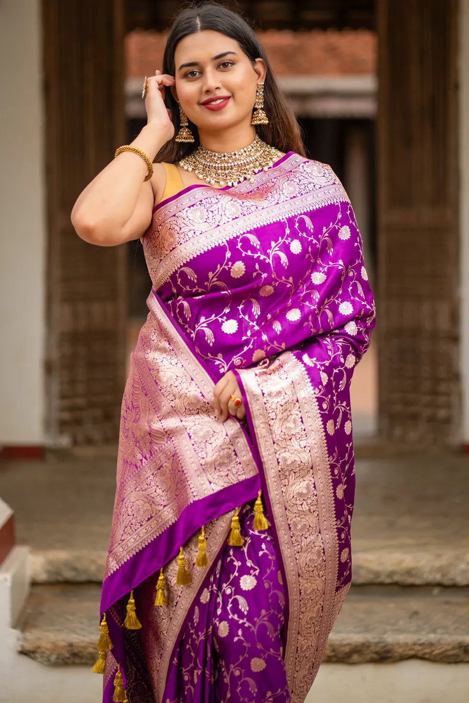 Patali Banarasi Silk Saree with Golden Zari