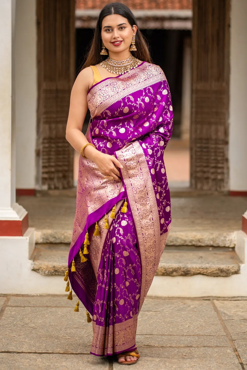 Patali Banarasi Silk Saree with Golden Zari