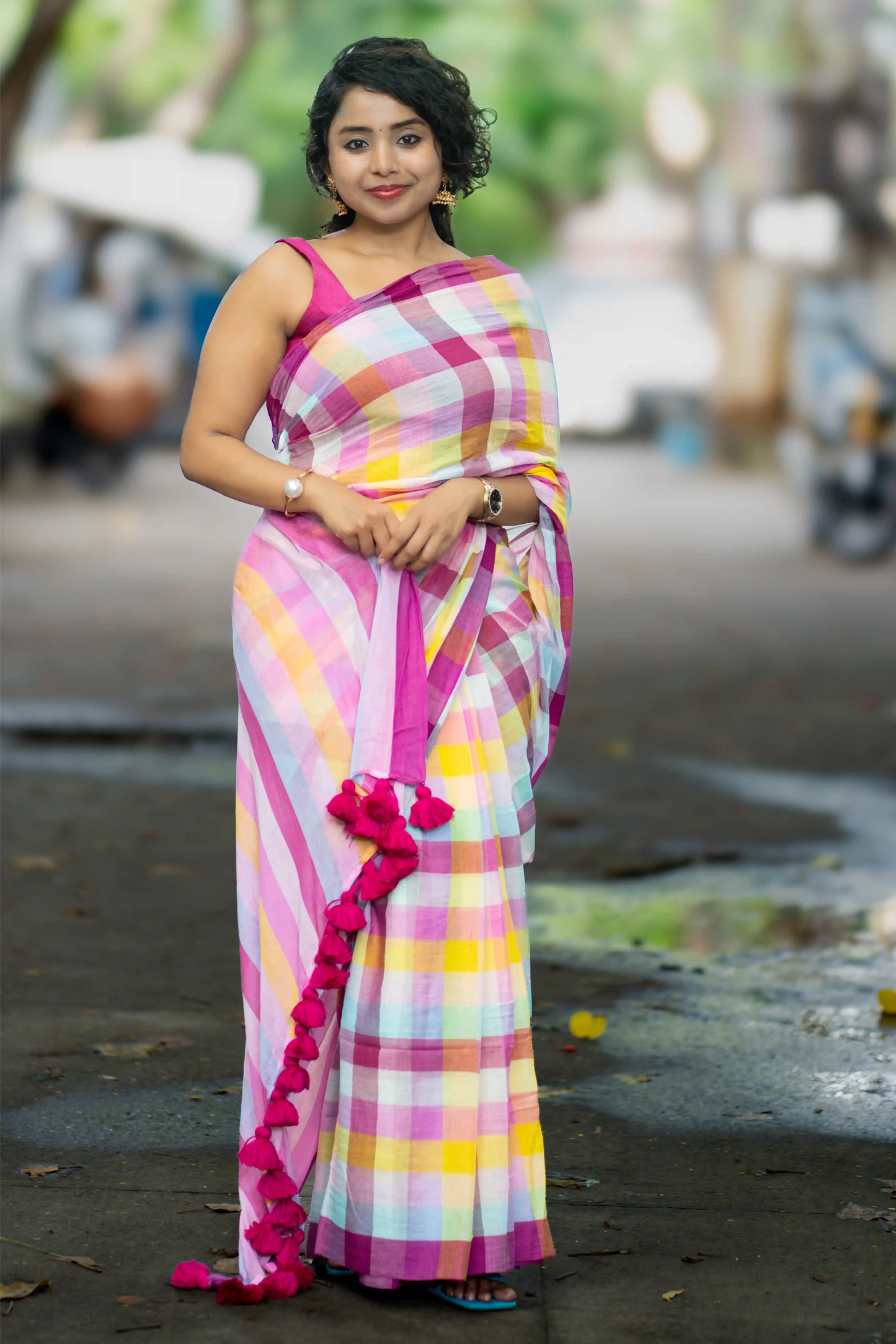 Pastel Checks Handloom Cotton Saree