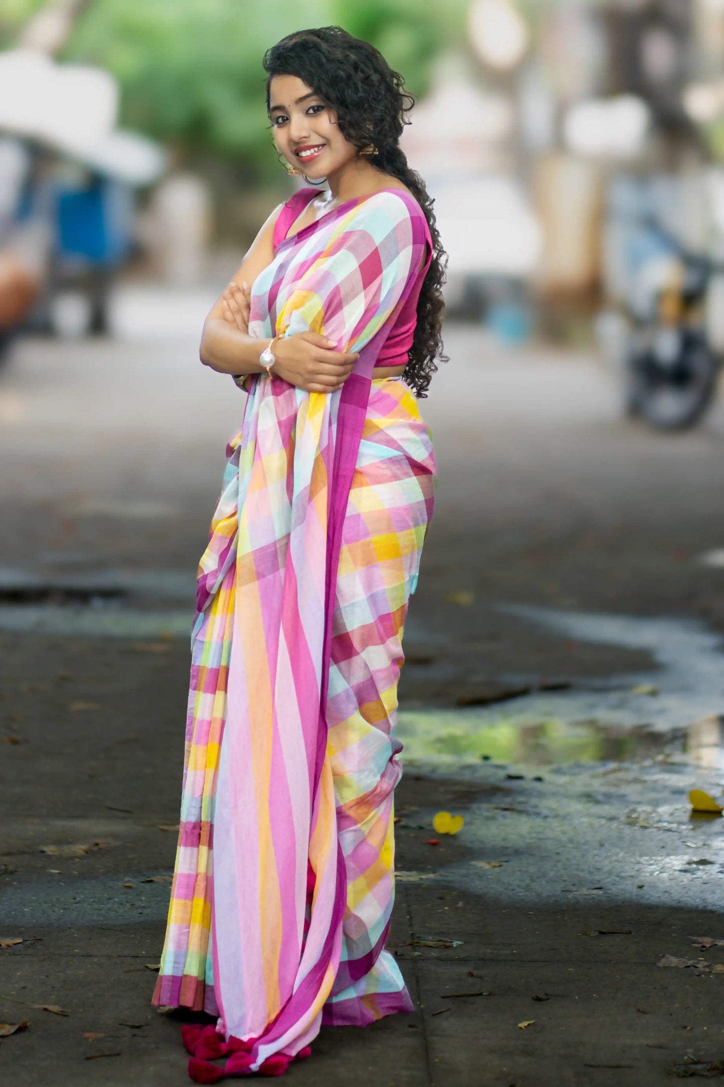 Pastel Checks Handloom Cotton Saree