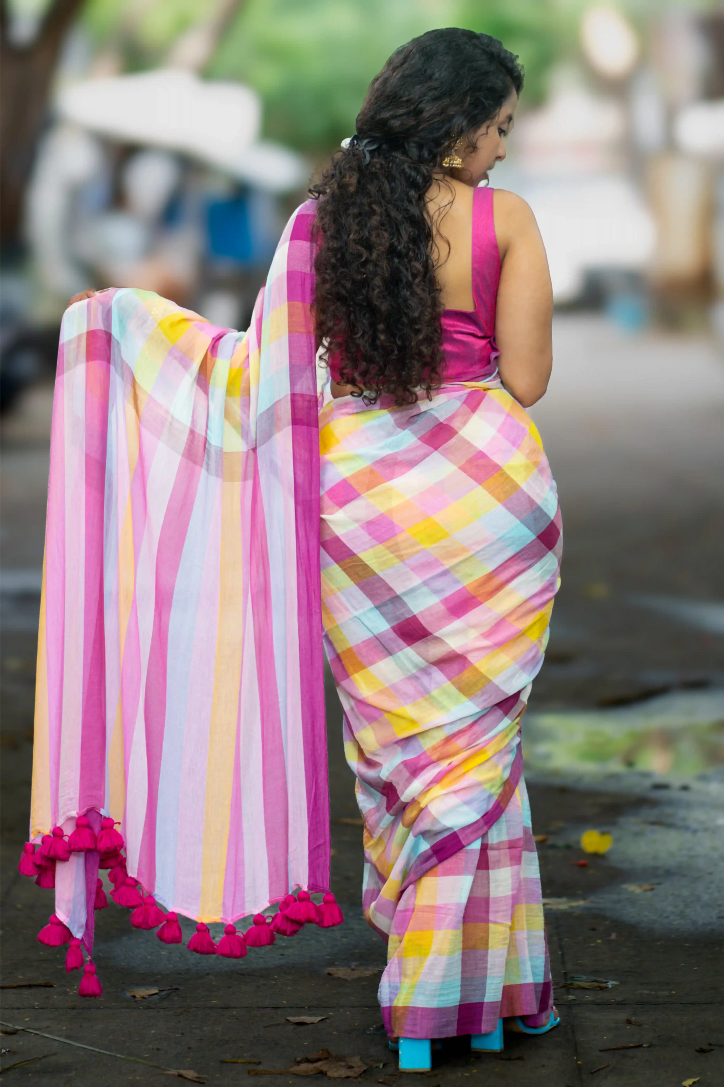 Pastel Checks Handloom Cotton Saree