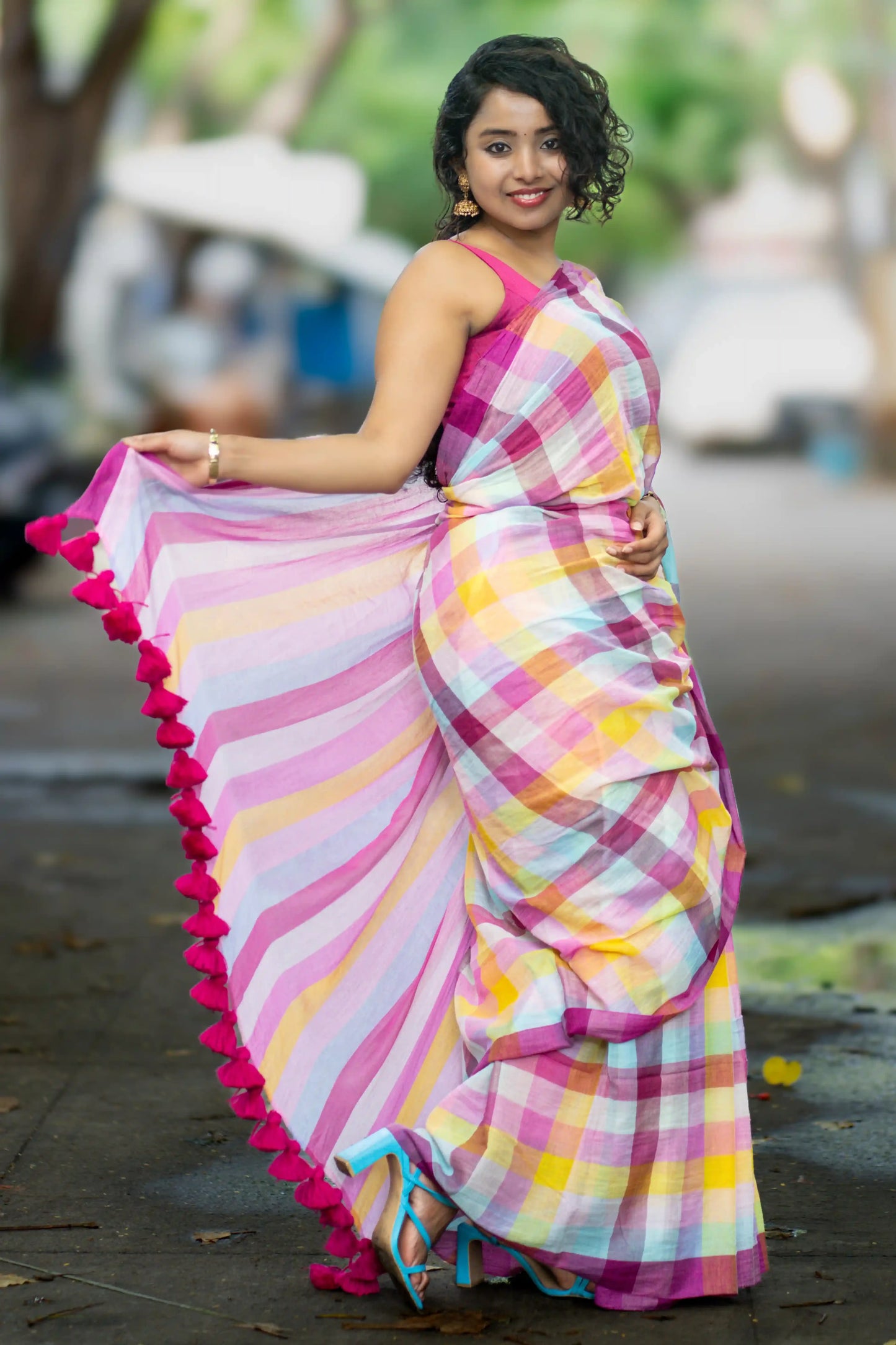 Pastel Checks Handloom Cotton Saree